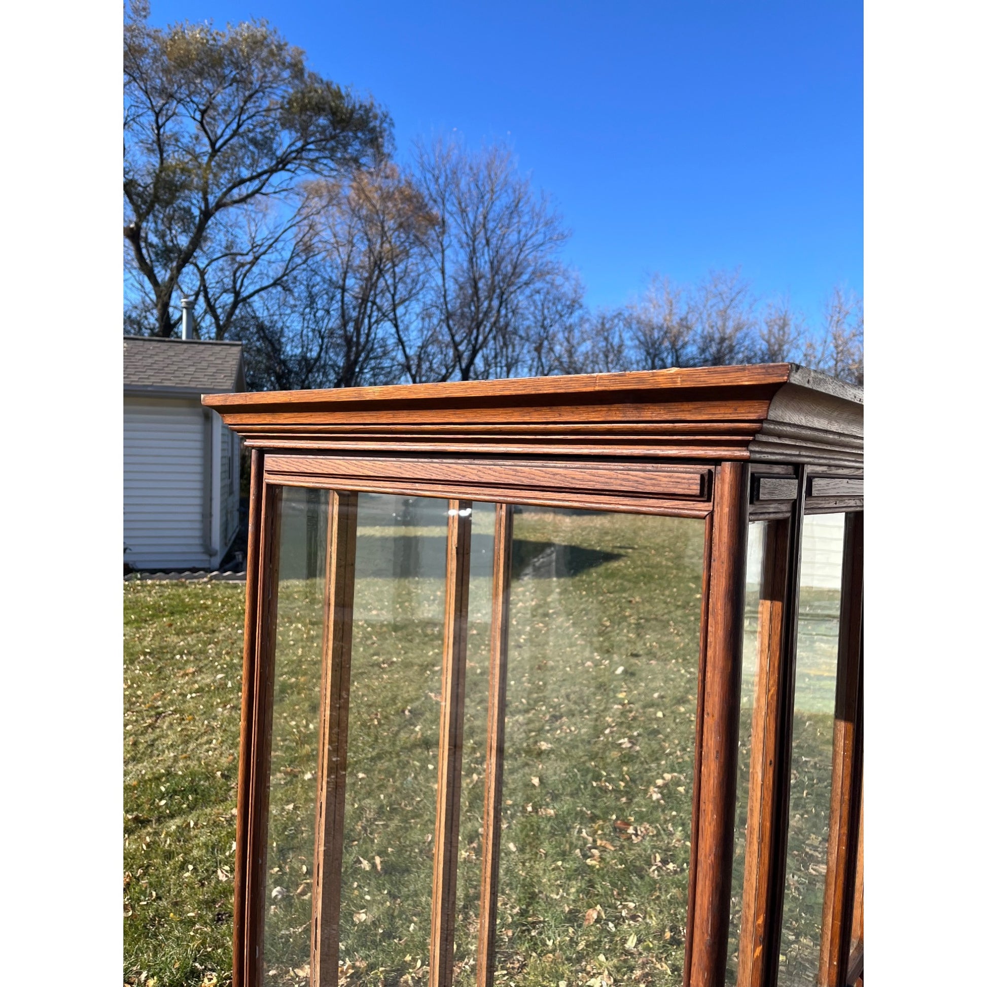 Antique Oak Glass Display Case Mercantile General Store