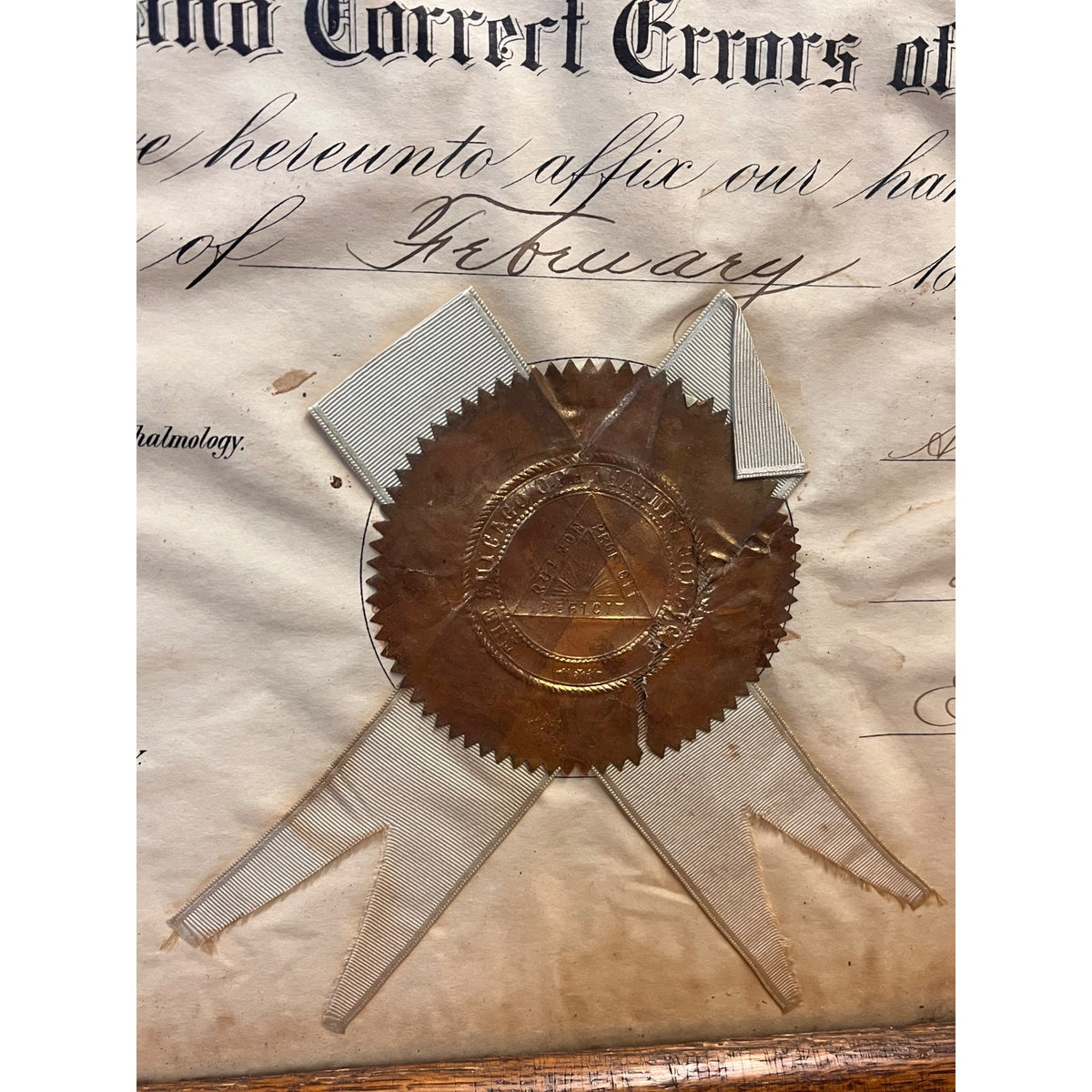 Vintage School of Ophthalmology Otology Certificate 1895 Chicago Eye Doctor Optometry