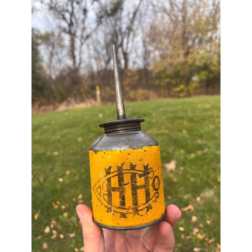 Antique HH Co Advertising Oil Can Oiler Farm Implement Hunt & Helm Harvard IL