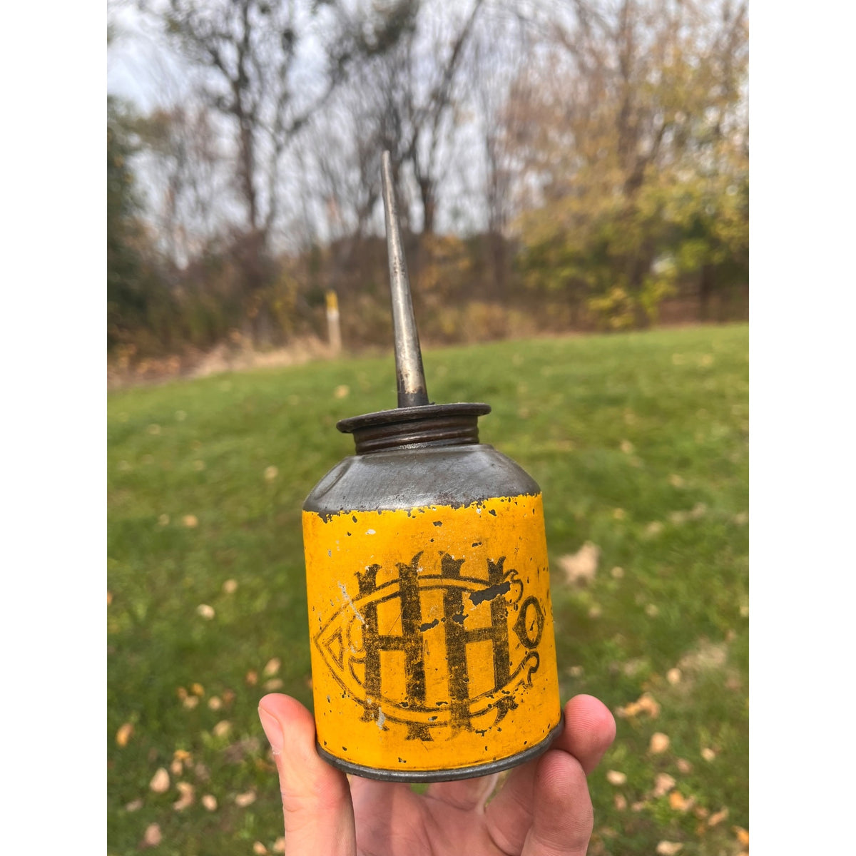 Antique HH Co Advertising Oil Can Oiler Farm Implement Hunt & Helm Harvard IL