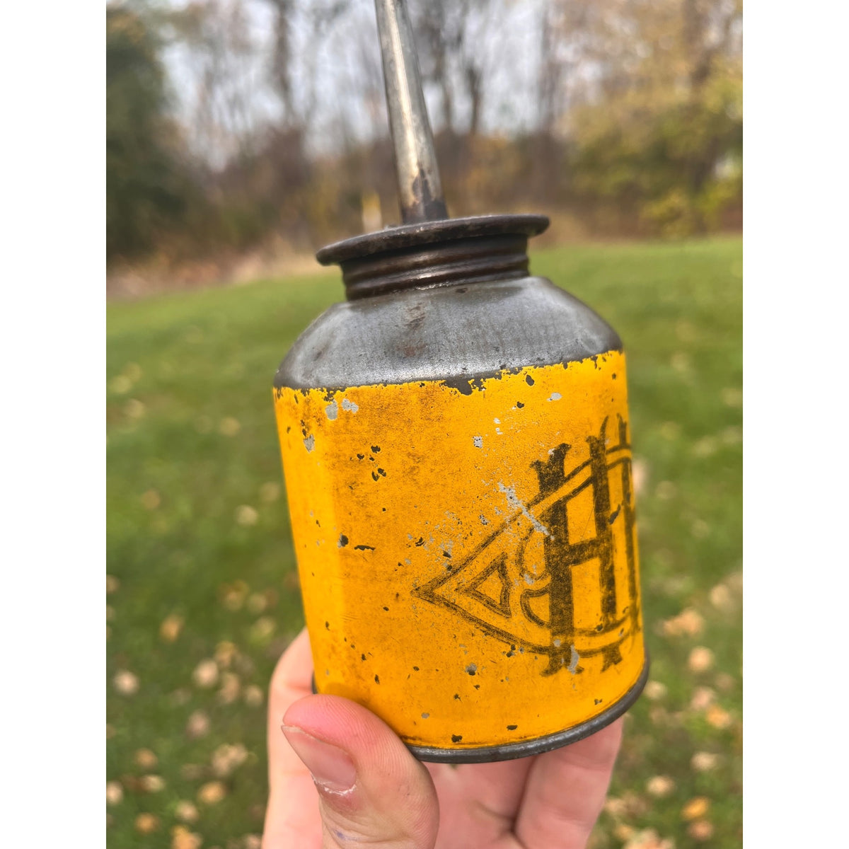 Antique HH Co Advertising Oil Can Oiler Farm Implement Hunt & Helm Harvard IL