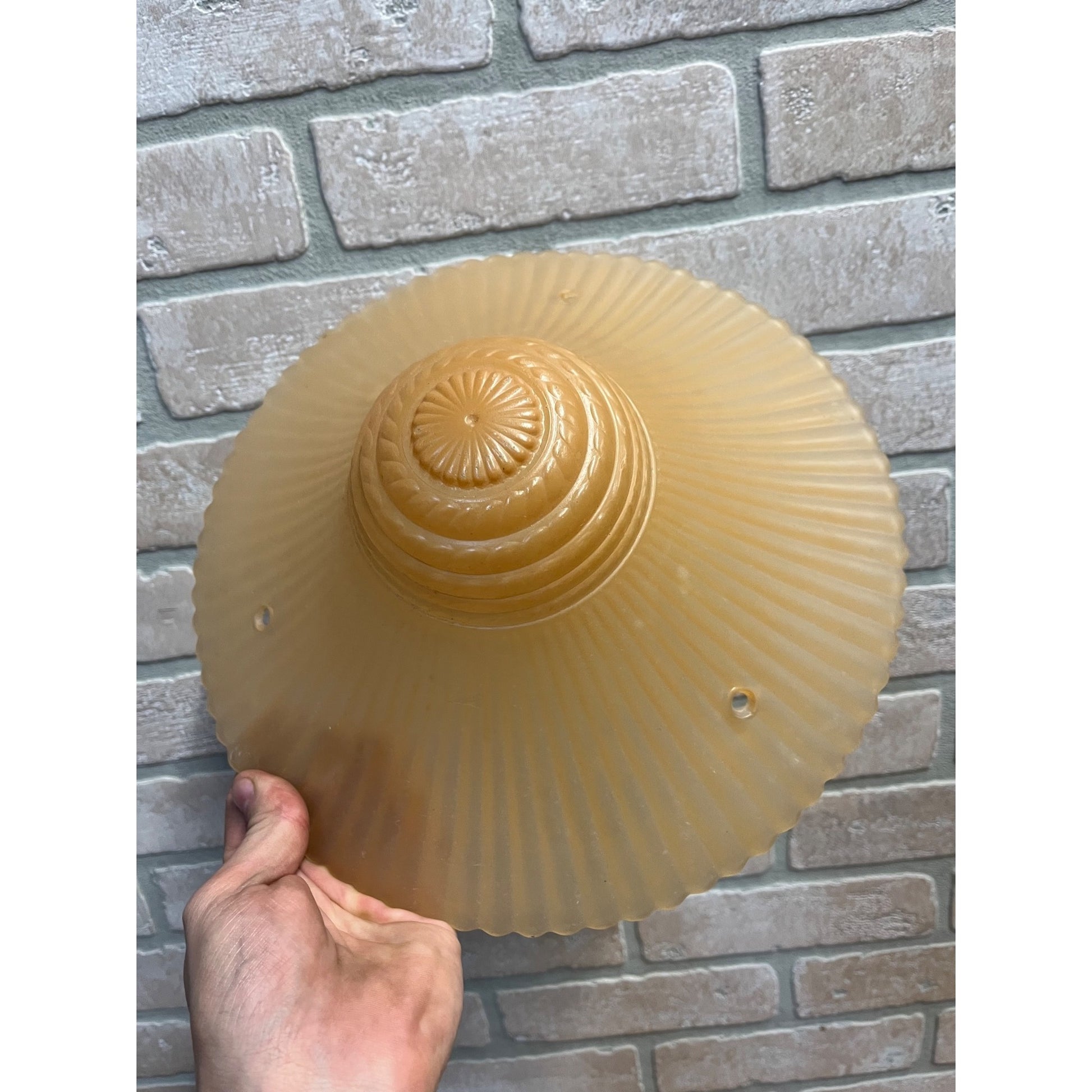 Vintage Ceiling Light Fixture Orange Peach Salmon Round 11" Shell Globe 3 Chain