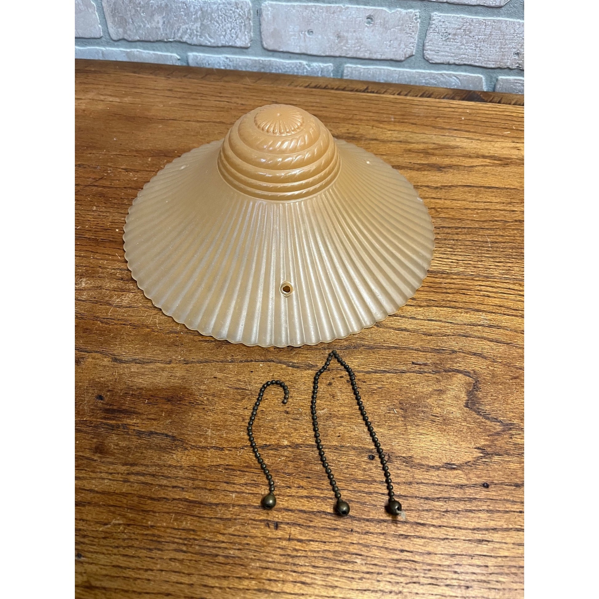 Vintage Ceiling Light Fixture Orange Peach Salmon Round 11" Shell Globe 3 Chain