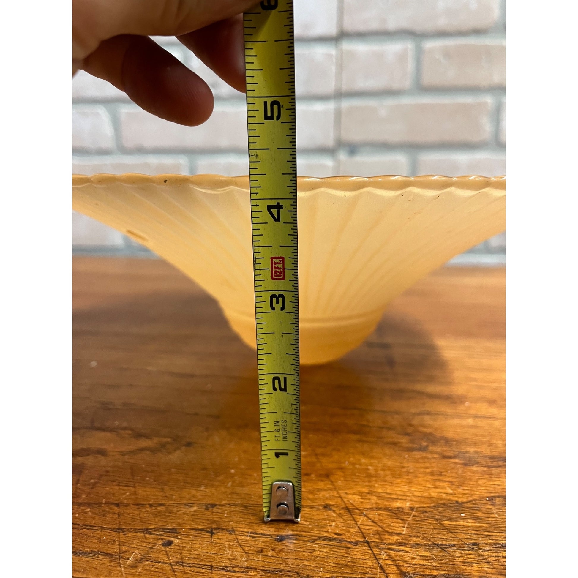 Vintage Ceiling Light Fixture Orange Peach Salmon Round 11" Shell Globe 3 Chain