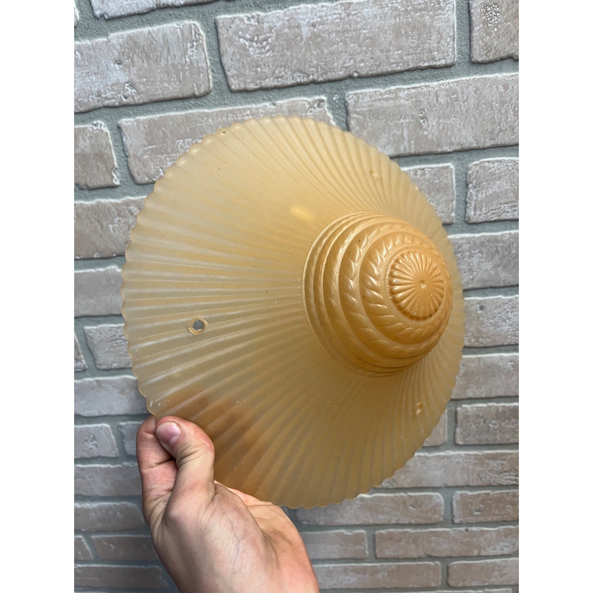 Vintage Ceiling Light Fixture Orange Peach Salmon Round 11" Shell Globe 3 Chain