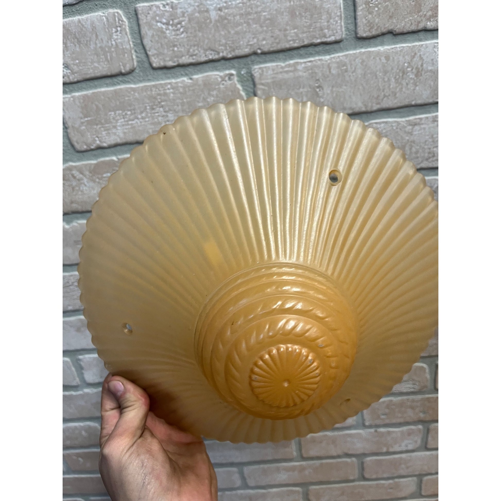 Vintage Ceiling Light Fixture Orange Peach Salmon Round 11" Shell Globe 3 Chain