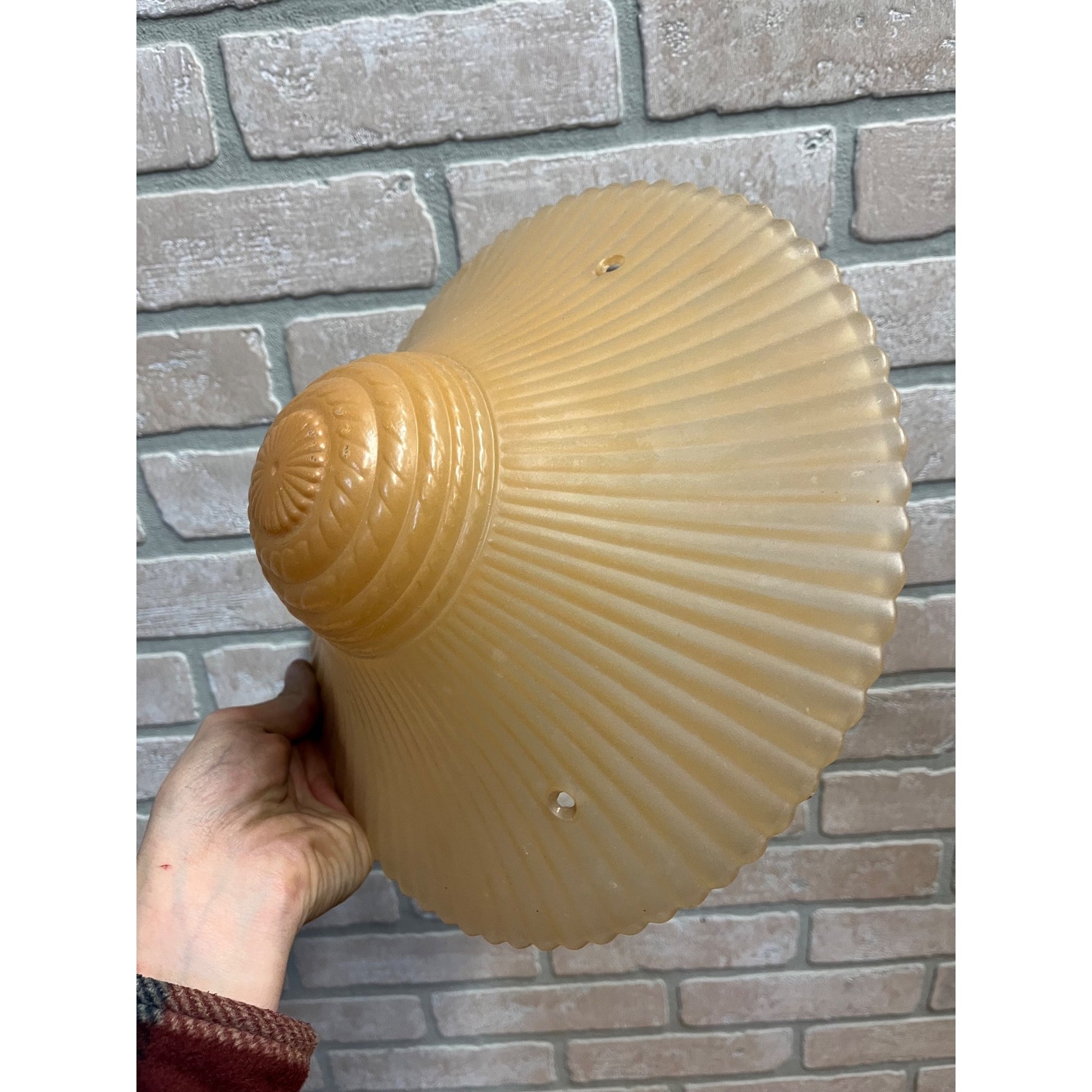 Vintage Ceiling Light Fixture Orange Peach Salmon Round 11" Shell Globe 3 Chain