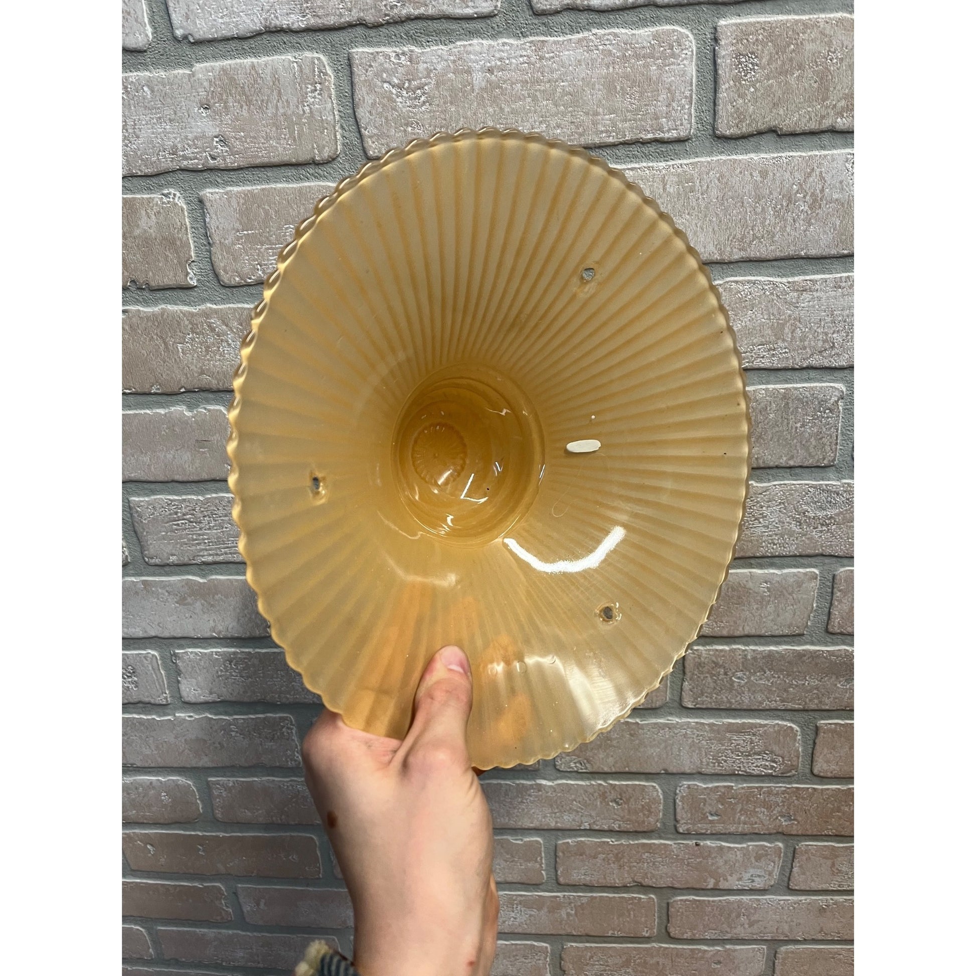 Vintage Ceiling Light Fixture Orange Peach Salmon Round 11" Shell Globe 3 Chain