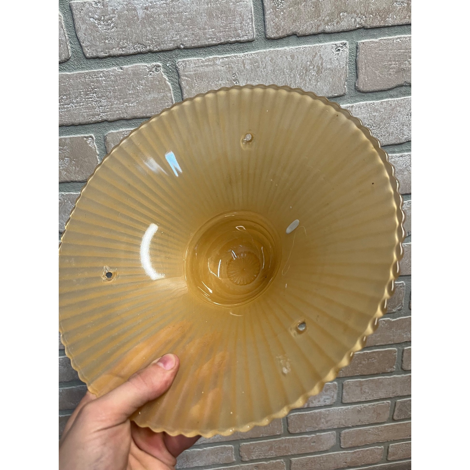 Vintage Ceiling Light Fixture Orange Peach Salmon Round 11" Shell Globe 3 Chain