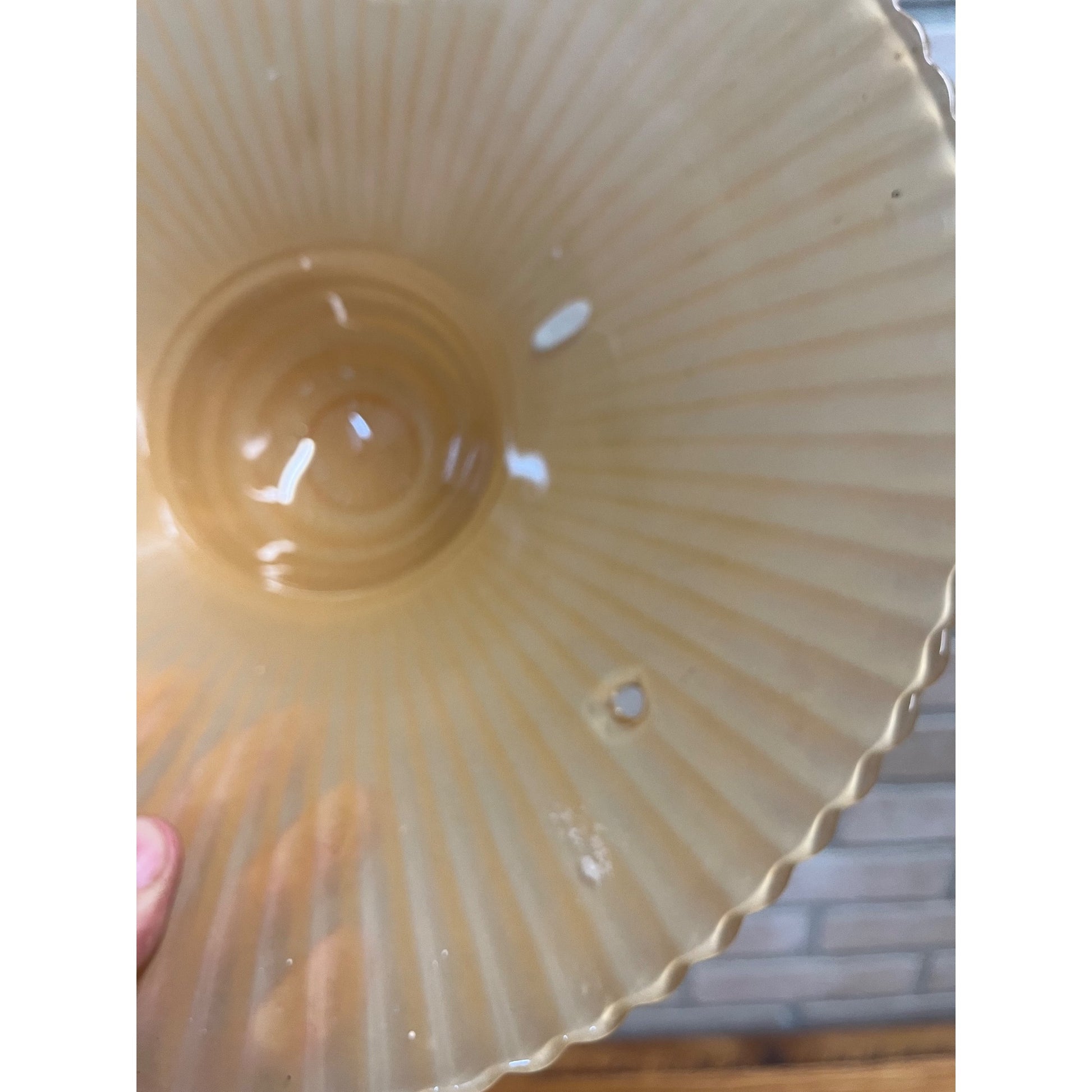 Vintage Ceiling Light Fixture Orange Peach Salmon Round 11" Shell Globe 3 Chain