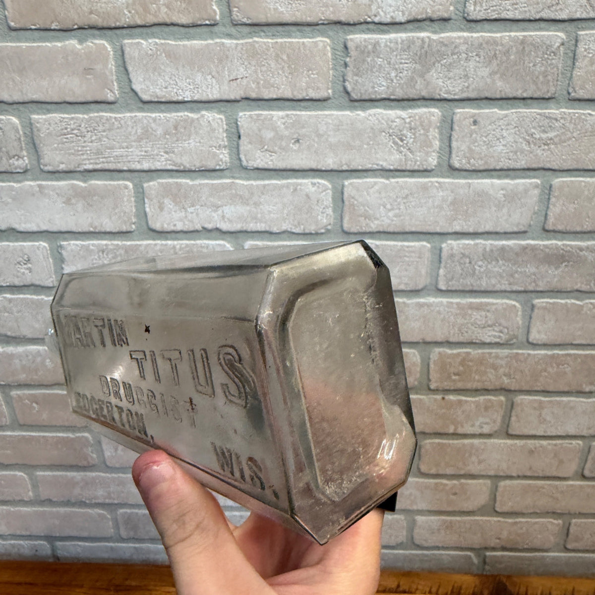 1900s Antique Martin Titus Druggist Bottle Edgerton, Wis 9" Embossed