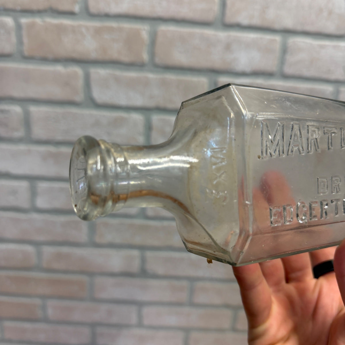 1900s Antique Martin Titus Druggist Bottle Edgerton, Wis 9" Embossed