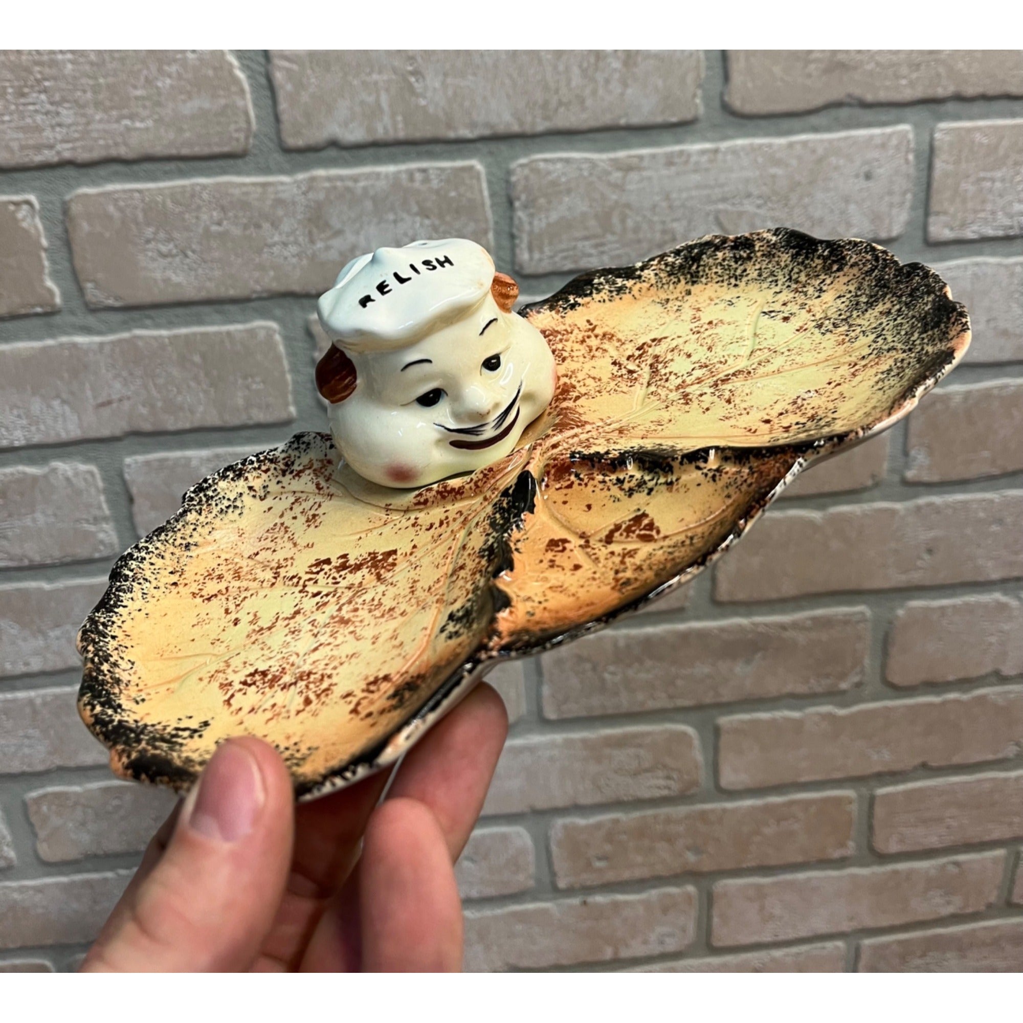 Vintage Anthromorphic Relish Tray MCM Kitsch Leaf Shaped Tray Japan 1960s