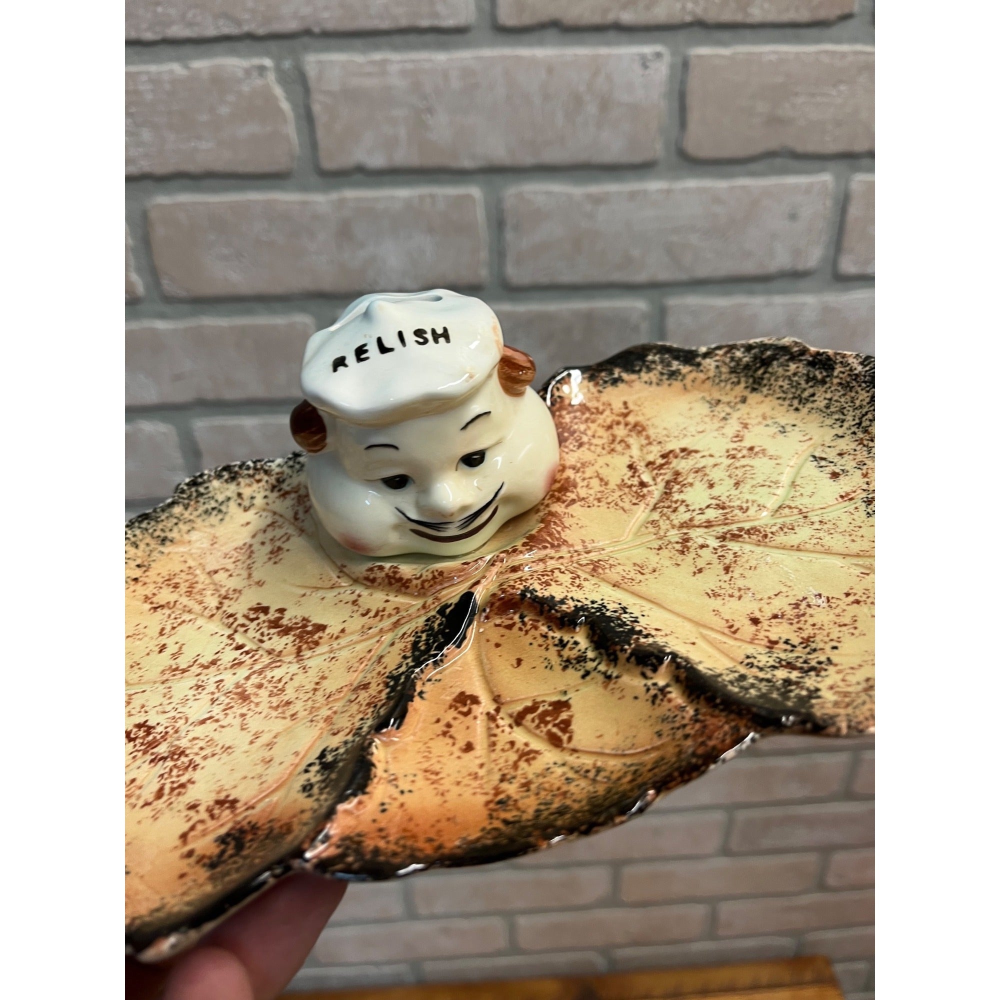 Vintage Anthromorphic Relish Tray MCM Kitsch Leaf Shaped Tray Japan 1960s