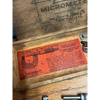 Vintage Lufkin Rule Co. Micrometer 2" Caliper Hand Tool and Wooden Storage Box Saginaw, Michigan USA