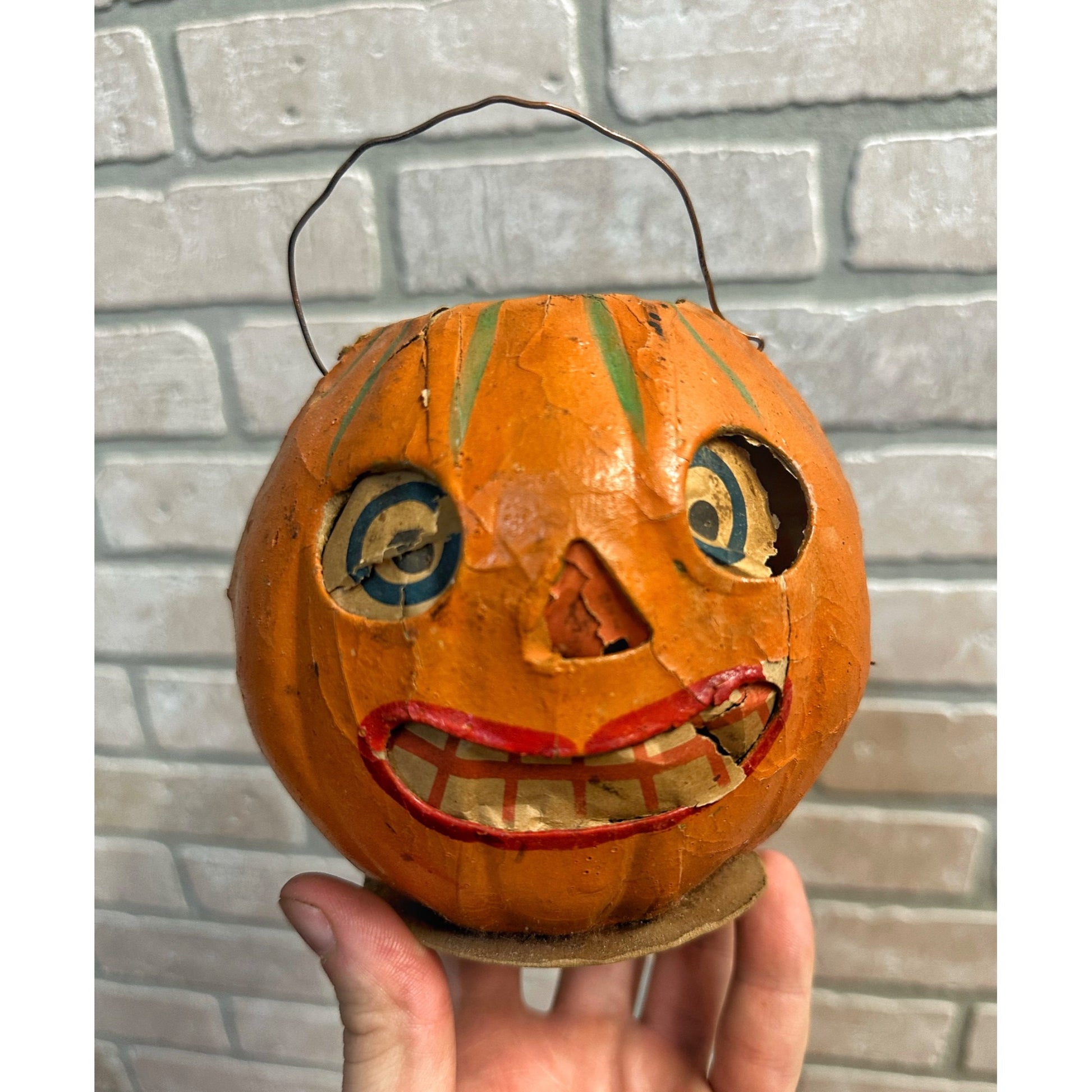Antique 1920s Halloween German Paper Mache Jack O Lantern JOL 5" Vintage Old