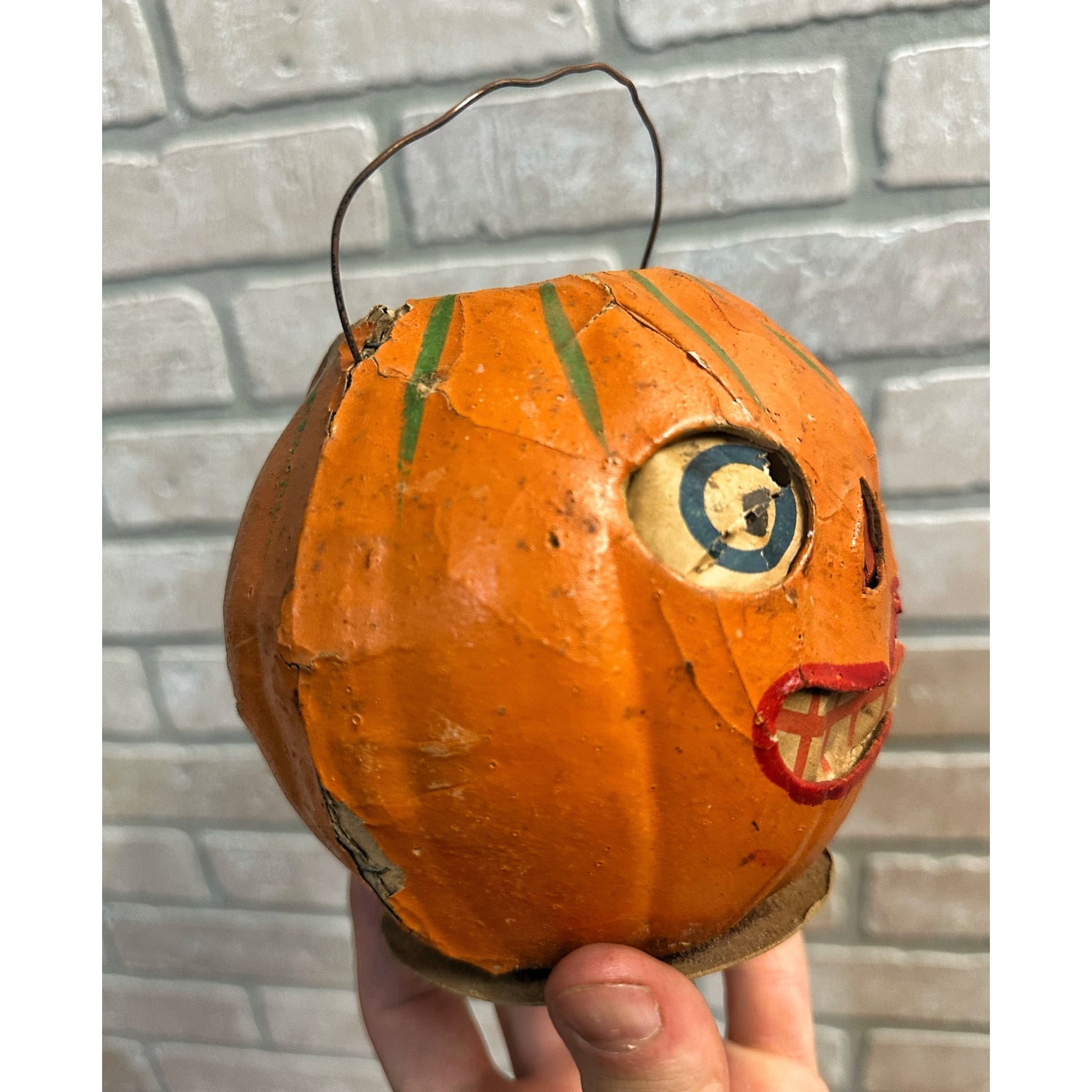 Antique 1920s Halloween German Paper Mache Jack O Lantern JOL 5" Vintage Old