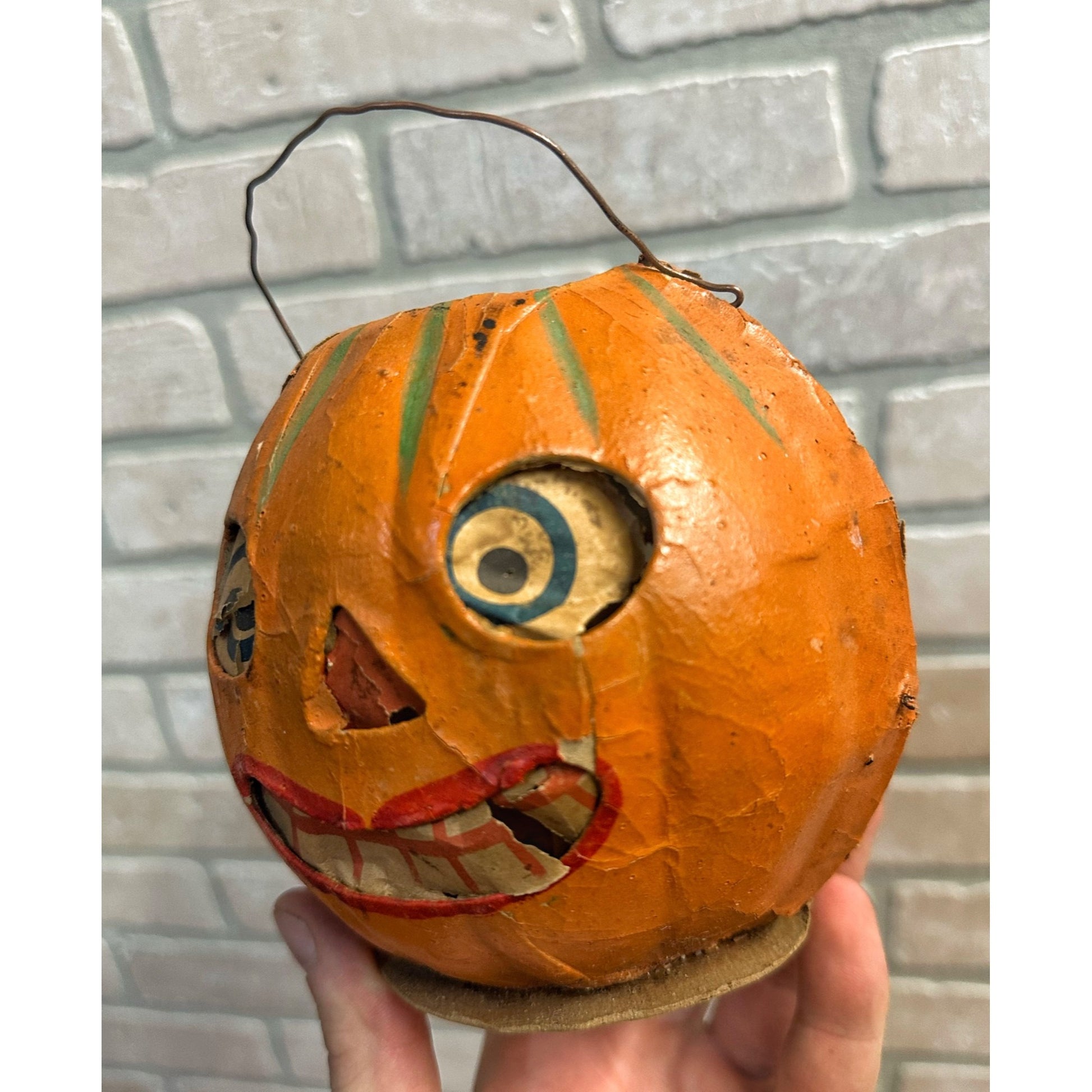 Antique 1920s Halloween German Paper Mache Jack O Lantern JOL 5" Vintage Old