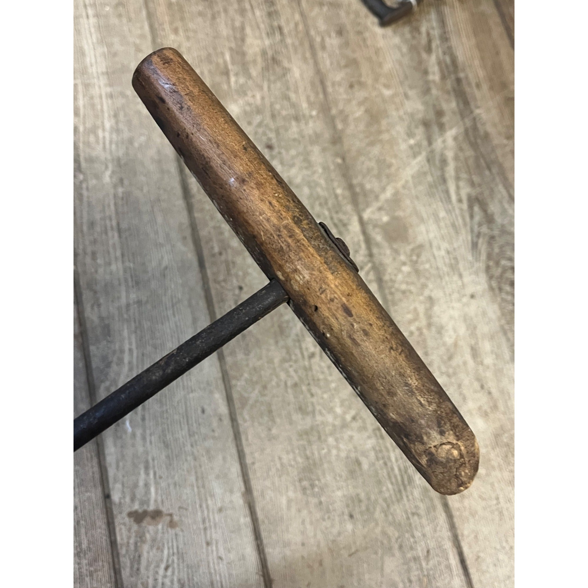 Antique Early Wooden T-Handle Drill Auger Farm Hand Tool