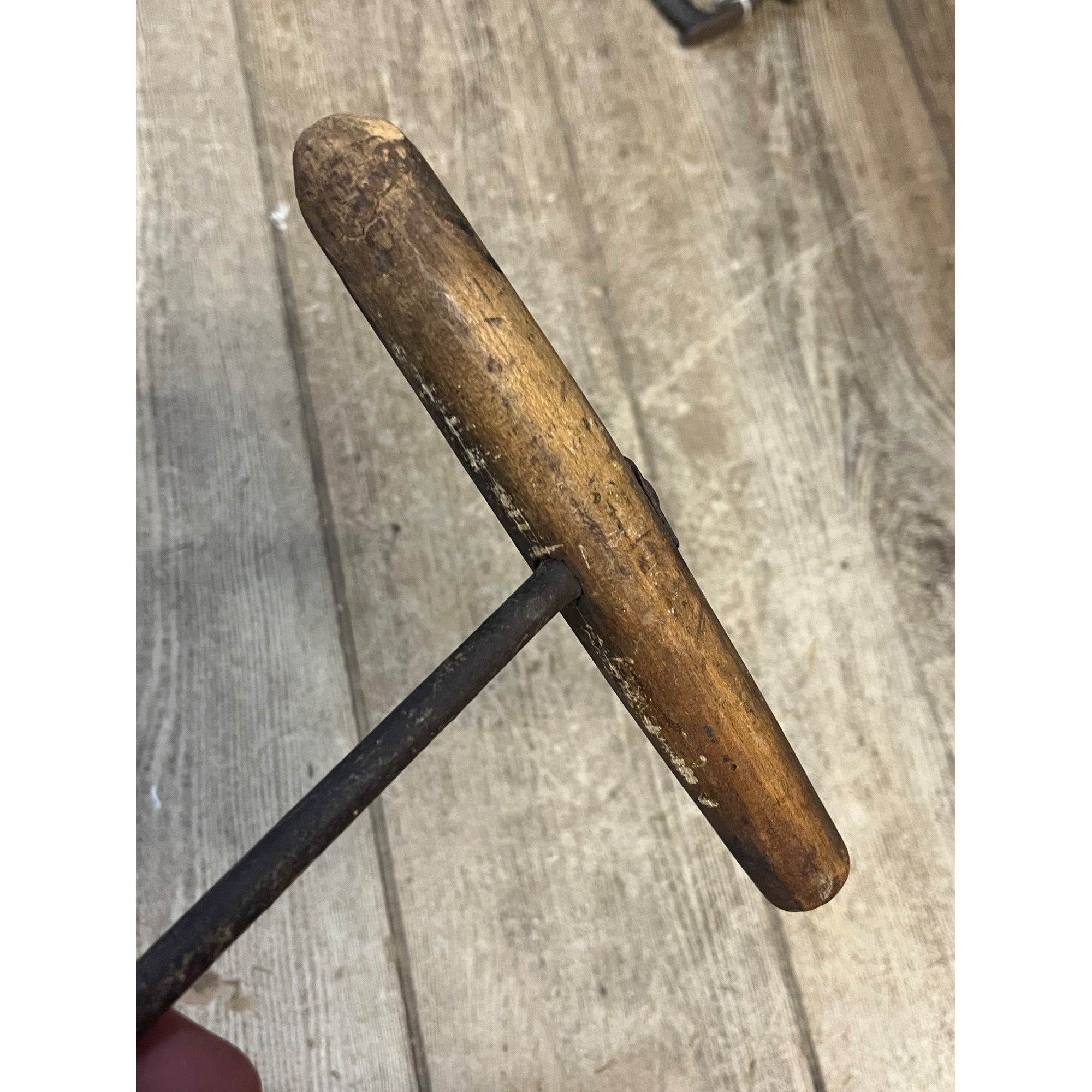 Antique Early Wooden T-Handle Drill Auger Farm Hand Tool