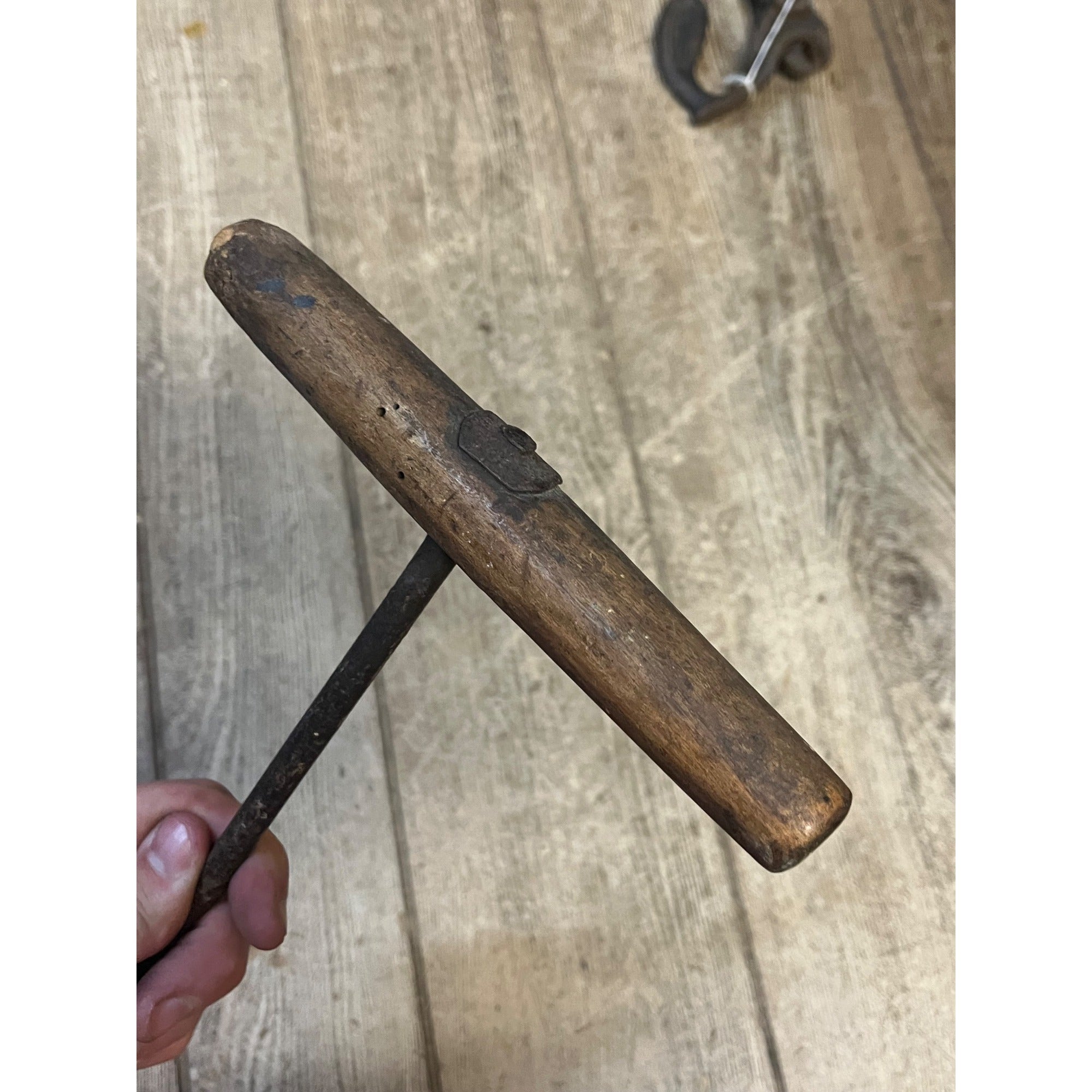 Antique Early Wooden T-Handle Drill Auger Farm Hand Tool