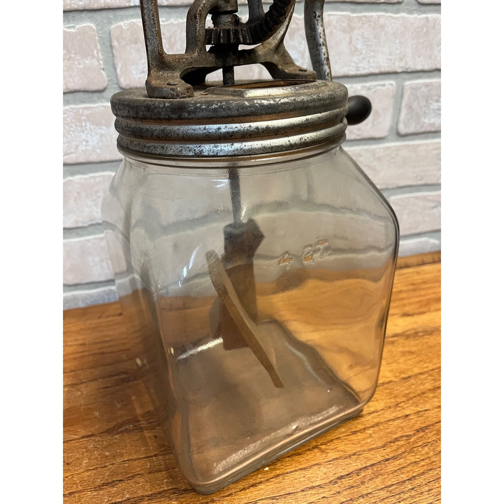 Vintage Antique Dazey Glass Jar Butter Churn Hand Crank 4 Qt. Wooden Beaters
