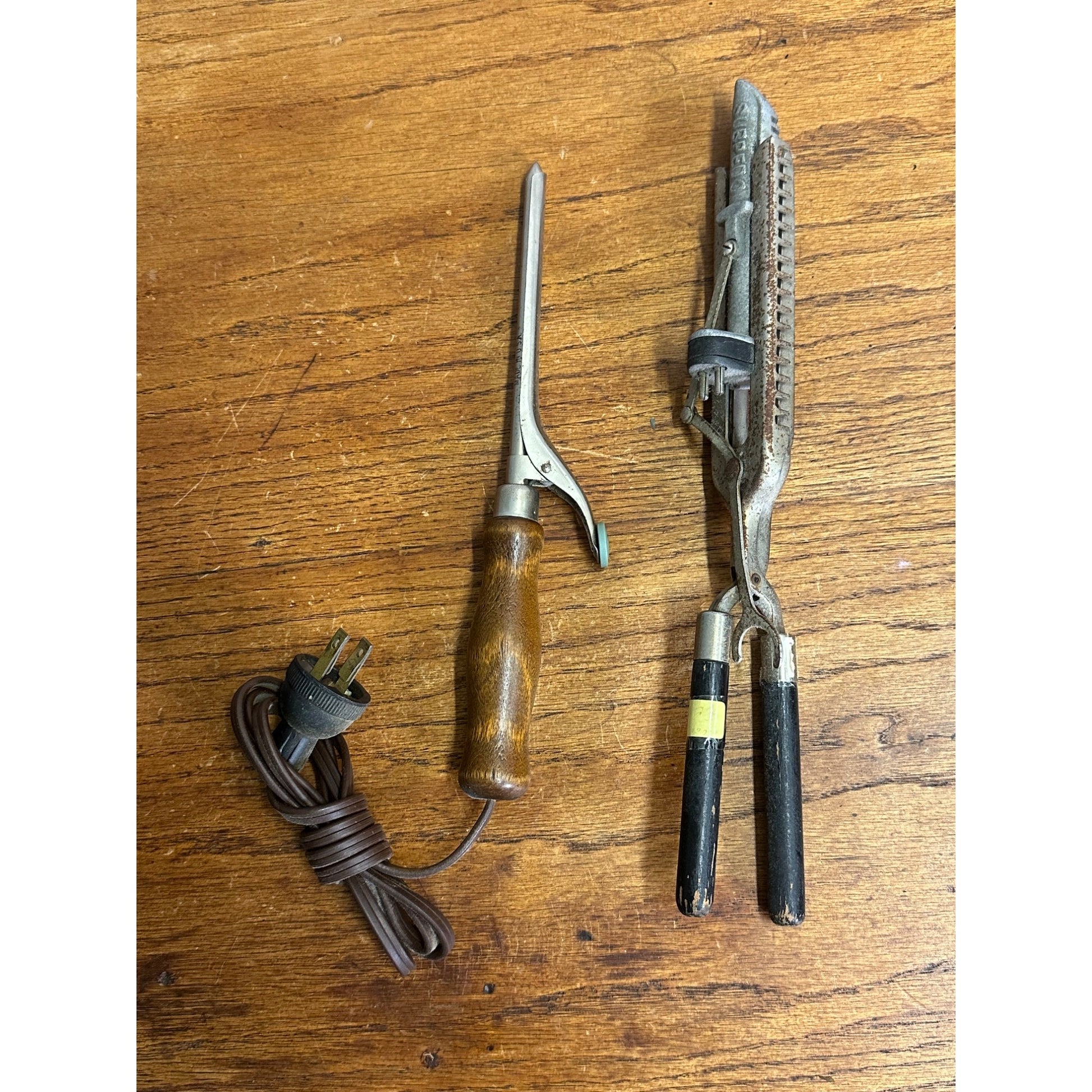 Vintage Subpedo Marcel Waver Le Bijou Curling Iron + Electric Wood Handle Iron