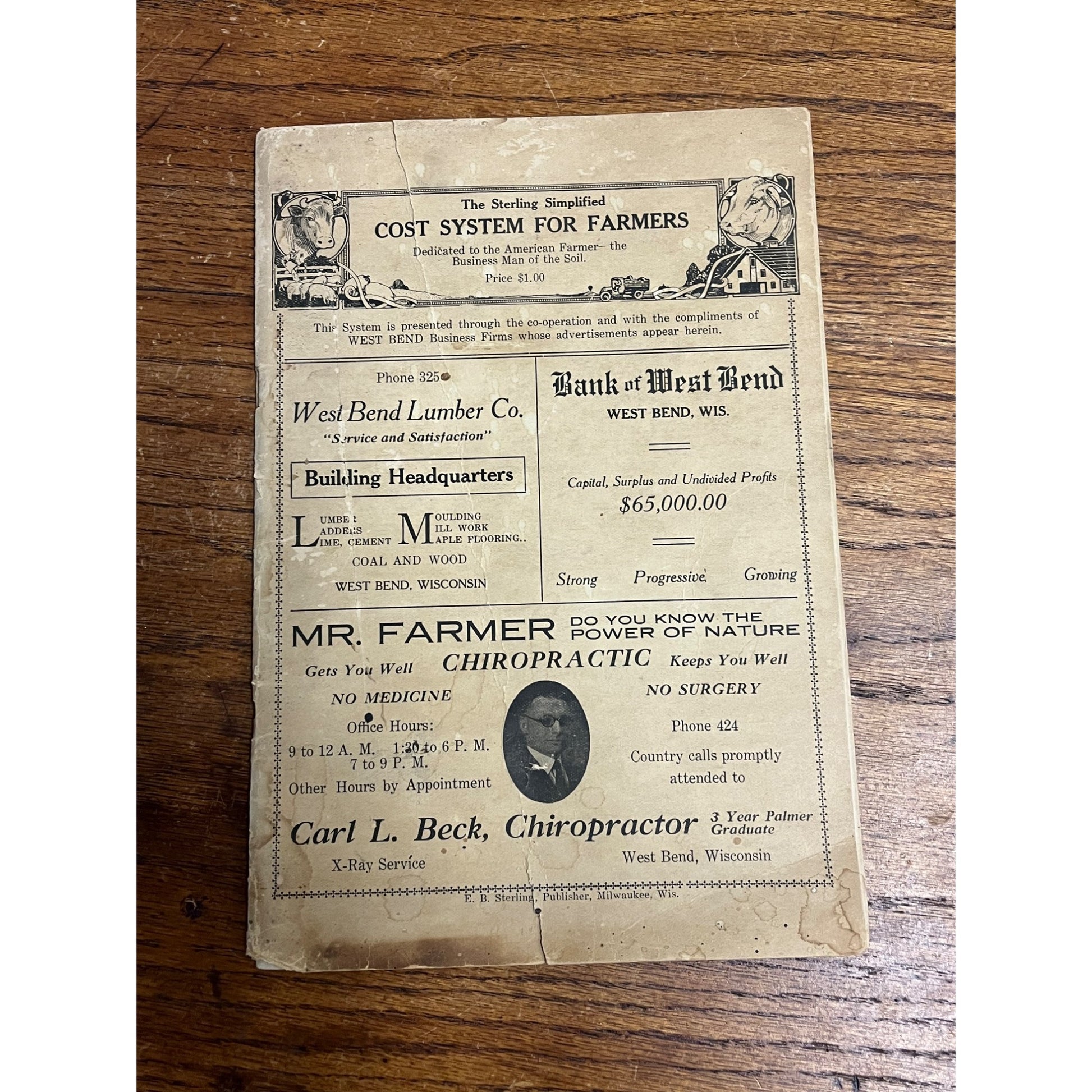 Vintage West Bend Wisconsin Advertising Book Farmer Recordkeeping Book Ads