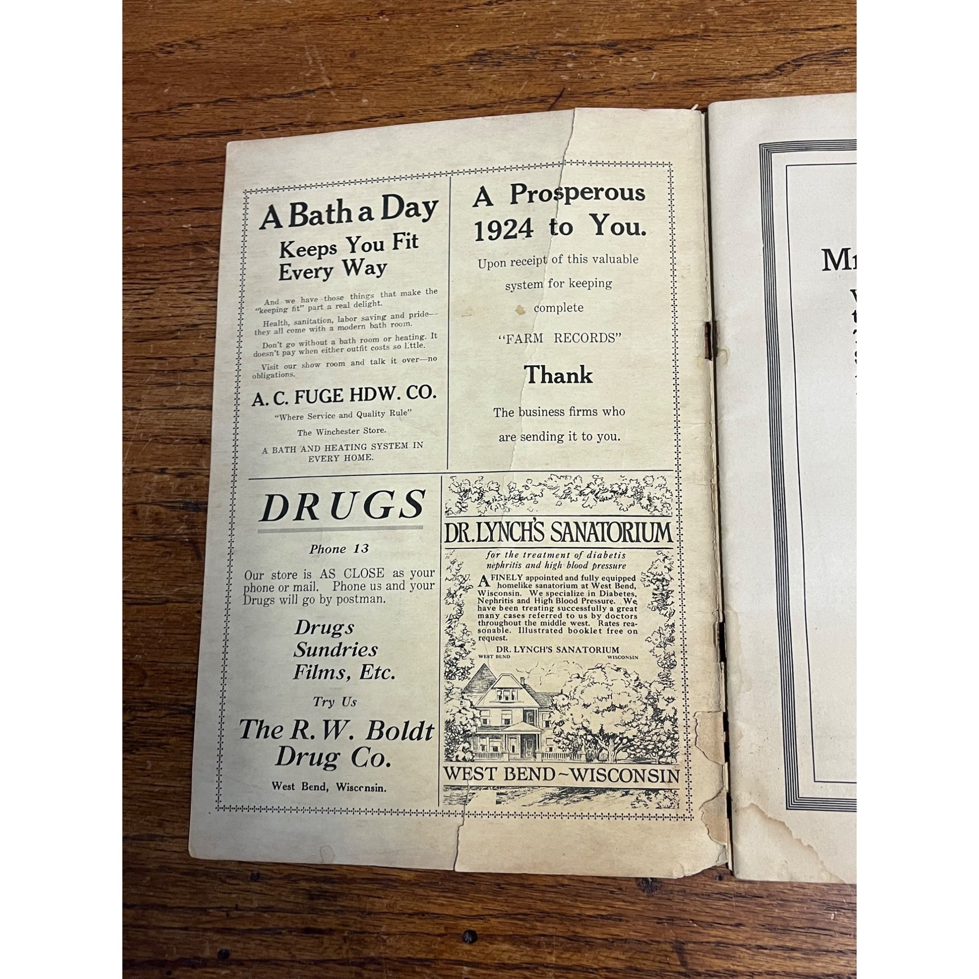 Vintage West Bend Wisconsin Advertising Book Farmer Recordkeeping Book Ads