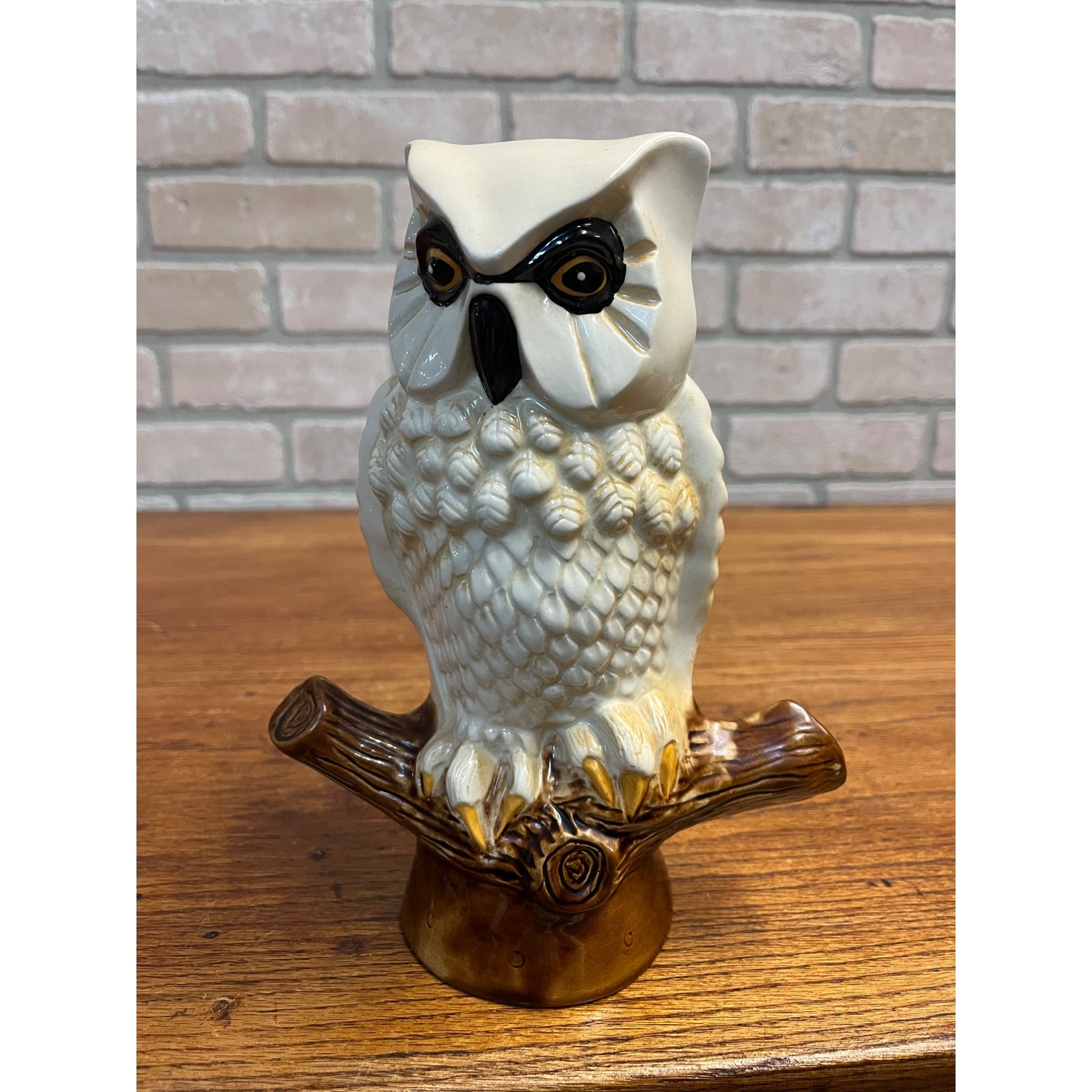 Vintage Mid-Century MCM White Owl on Branch Ceramic Piggy Coin Bank 9"
