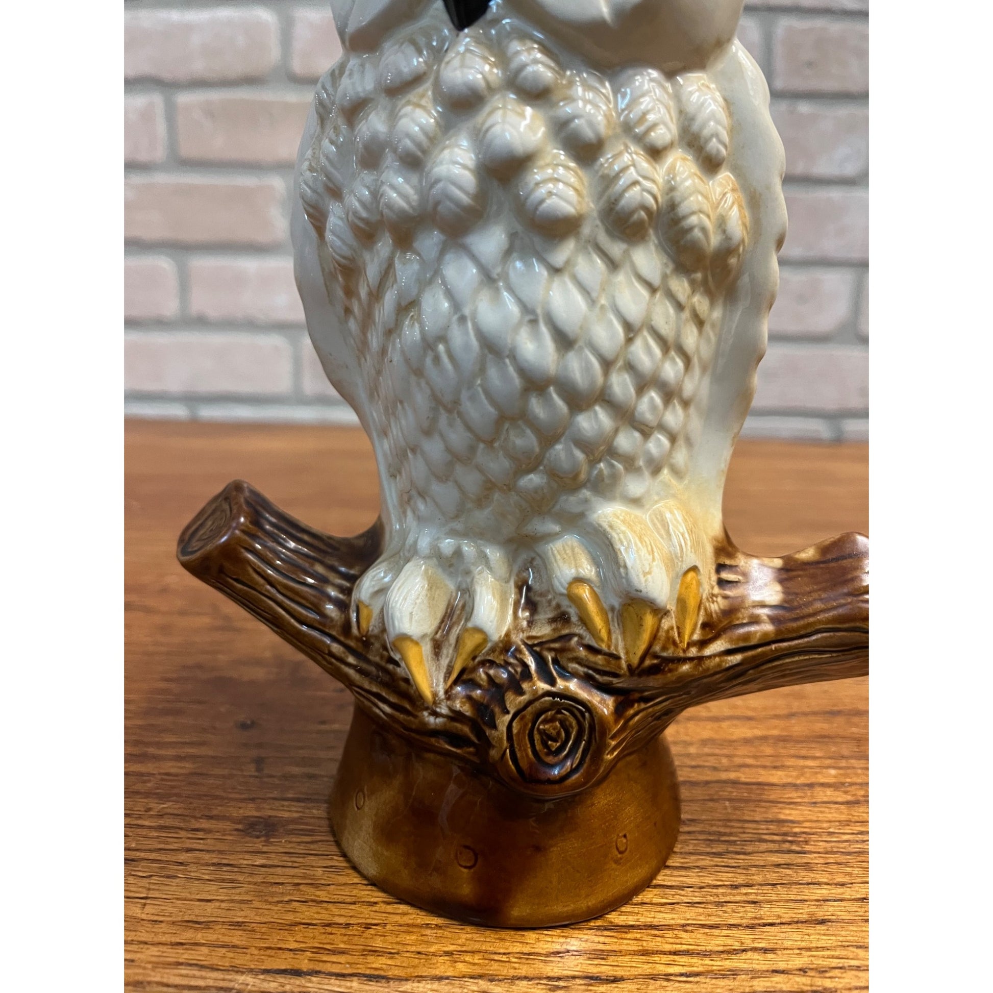 Vintage Mid-Century MCM White Owl on Branch Ceramic Piggy Coin Bank 9"
