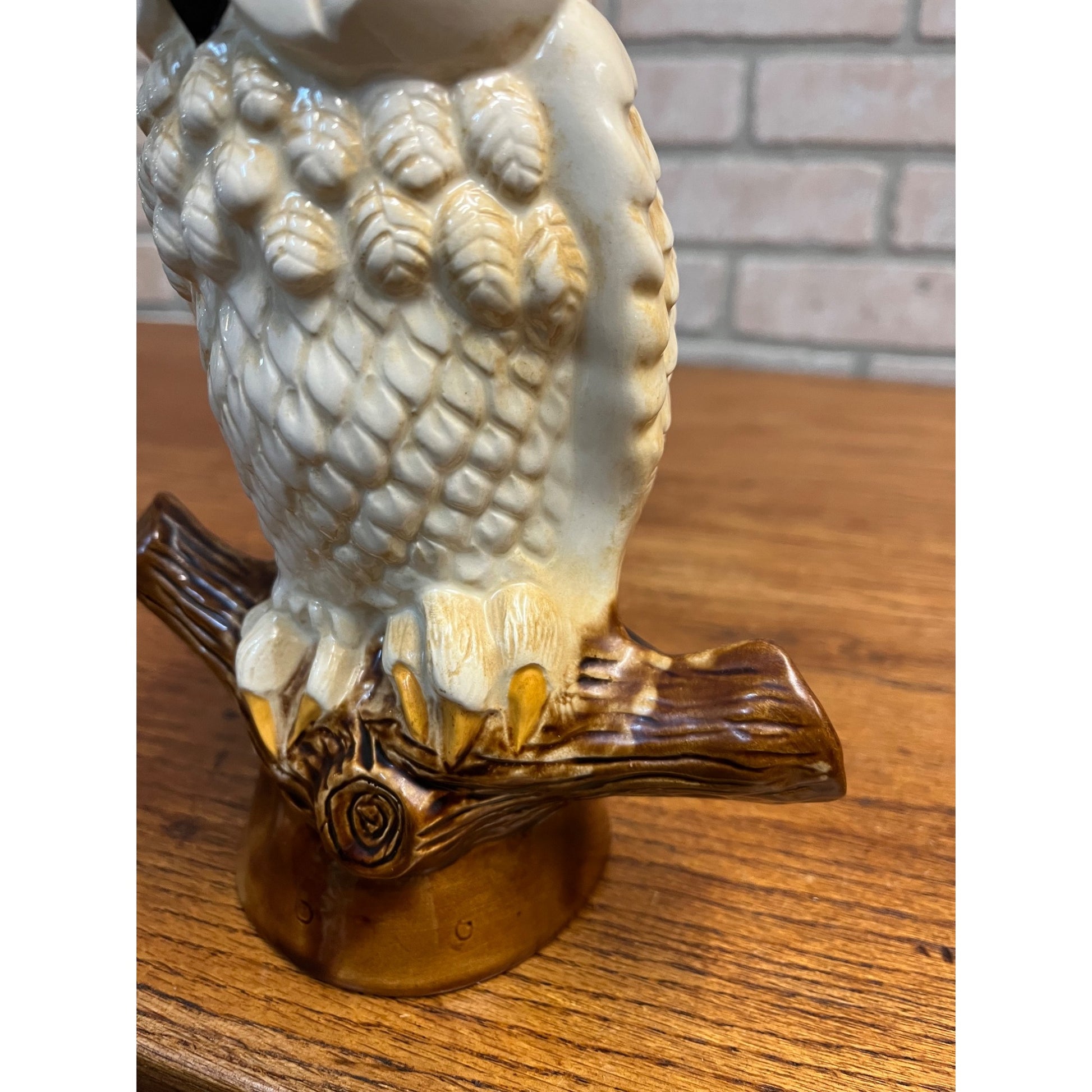 Vintage Mid-Century MCM White Owl on Branch Ceramic Piggy Coin Bank 9"