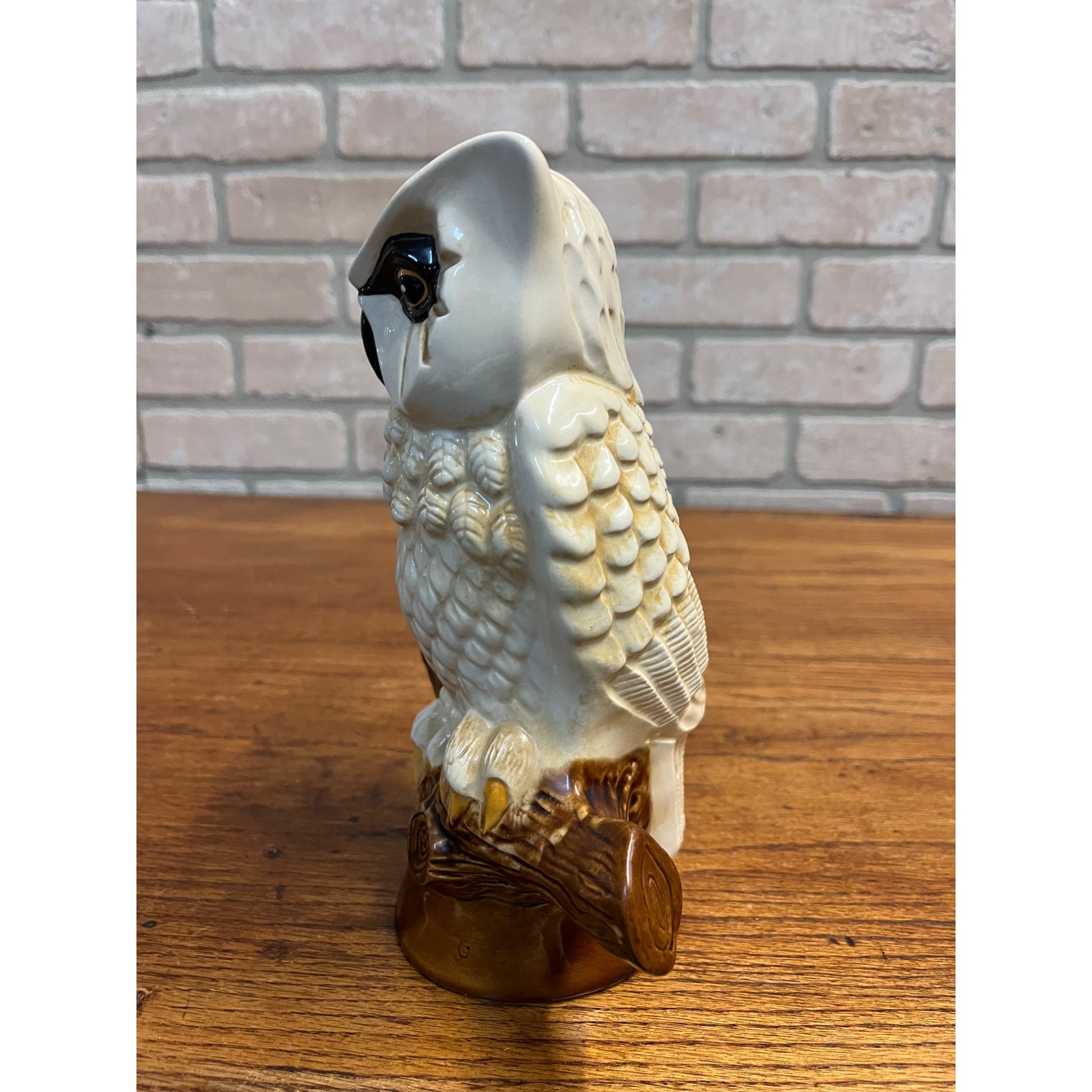 Vintage Mid-Century MCM White Owl on Branch Ceramic Piggy Coin Bank 9"