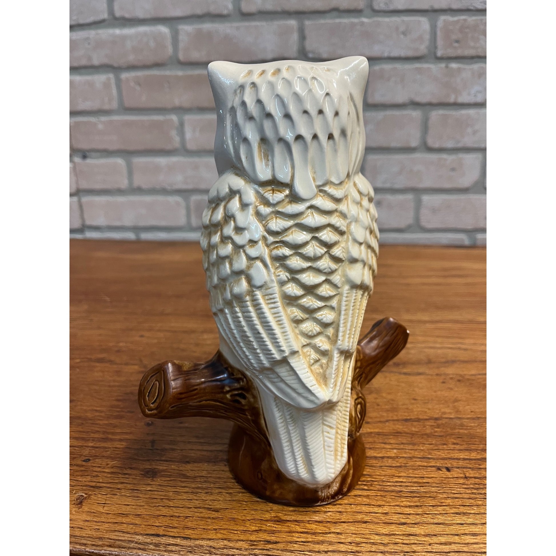 Vintage Mid-Century MCM White Owl on Branch Ceramic Piggy Coin Bank 9"