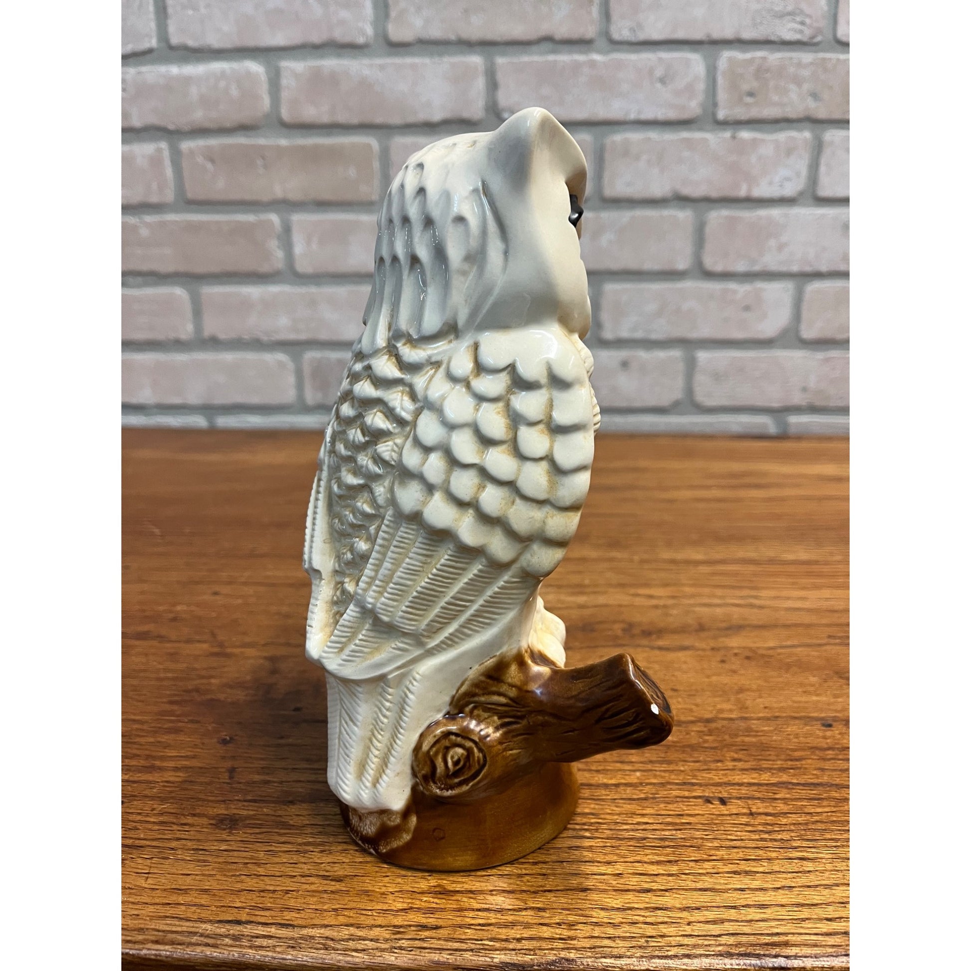 Vintage Mid-Century MCM White Owl on Branch Ceramic Piggy Coin Bank 9"