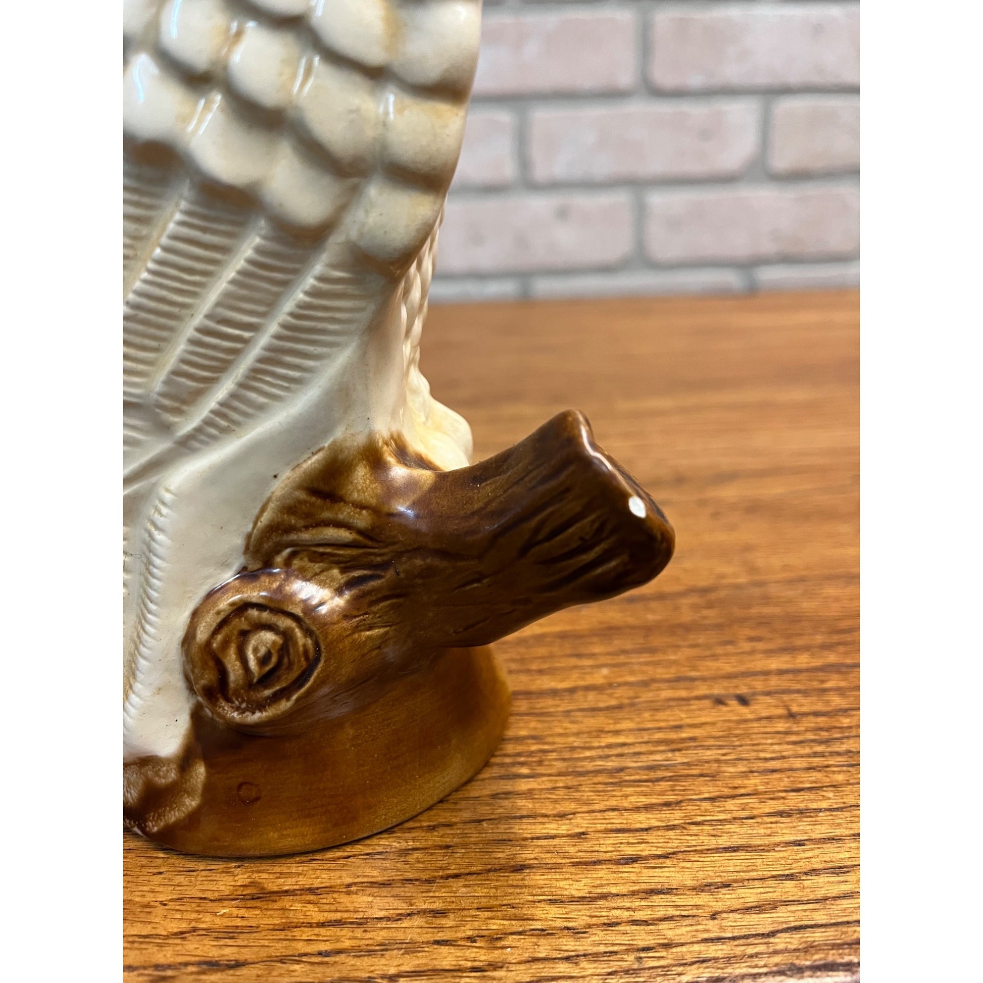 Vintage Mid-Century MCM White Owl on Branch Ceramic Piggy Coin Bank 9"