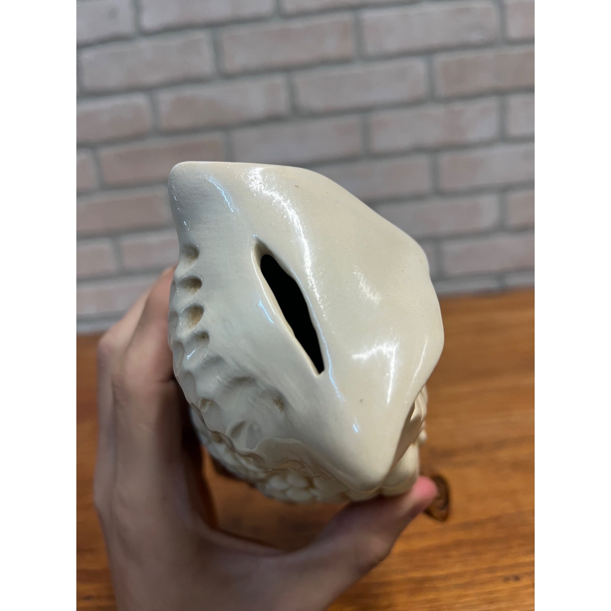Vintage Mid-Century MCM White Owl on Branch Ceramic Piggy Coin Bank 9"