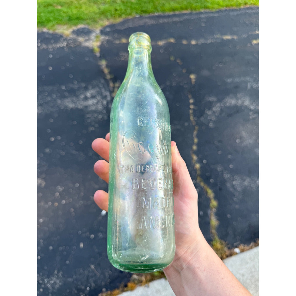 Vintage Aqua Clicquot Club Embossed Soda Bottle Celebrated 10"