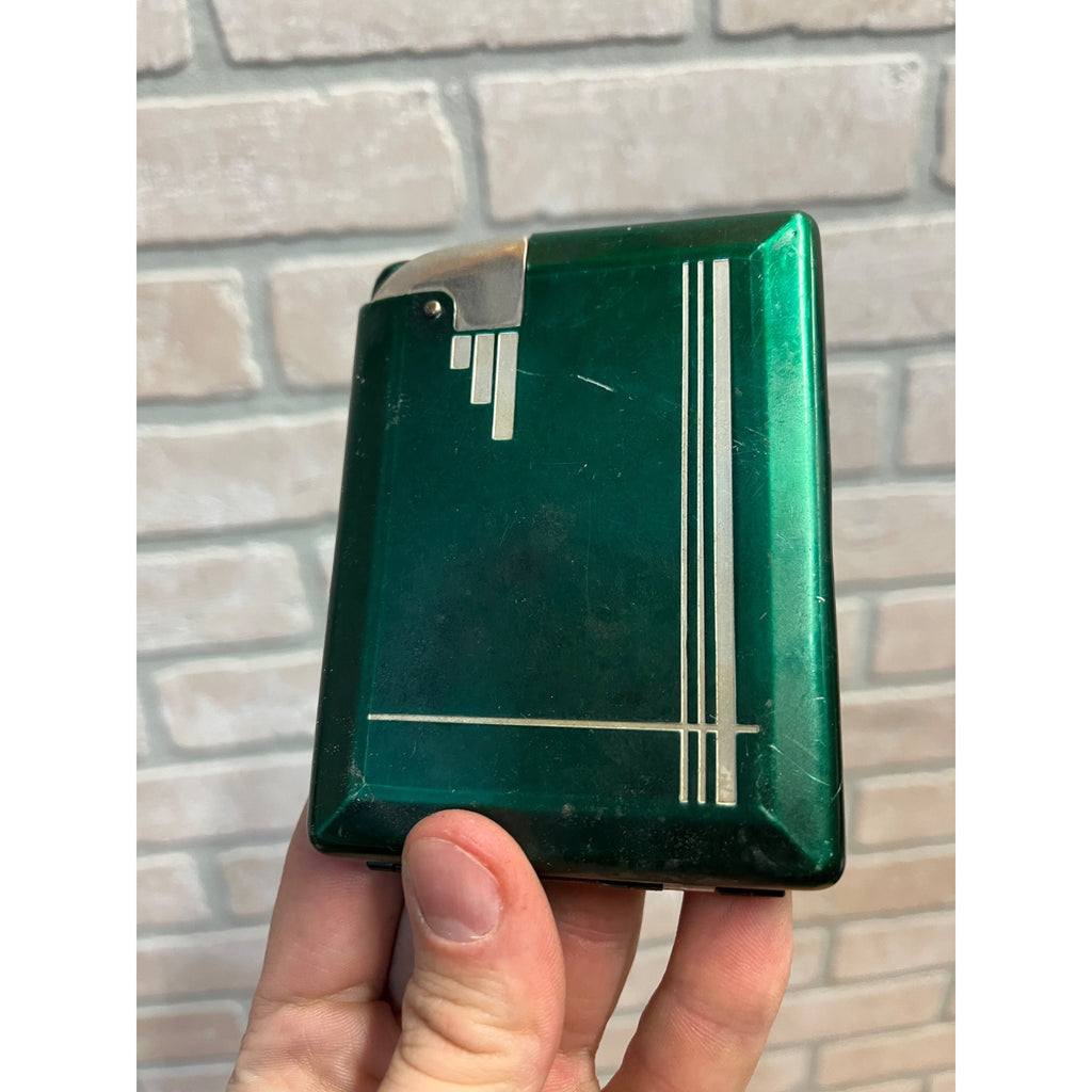 Vintage Art Deco Magic Cigarette Case w/ Lighter Green Tin