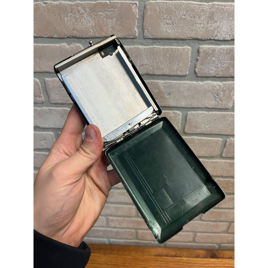 Vintage Art Deco Magic Cigarette Case w/ Lighter Green Tin