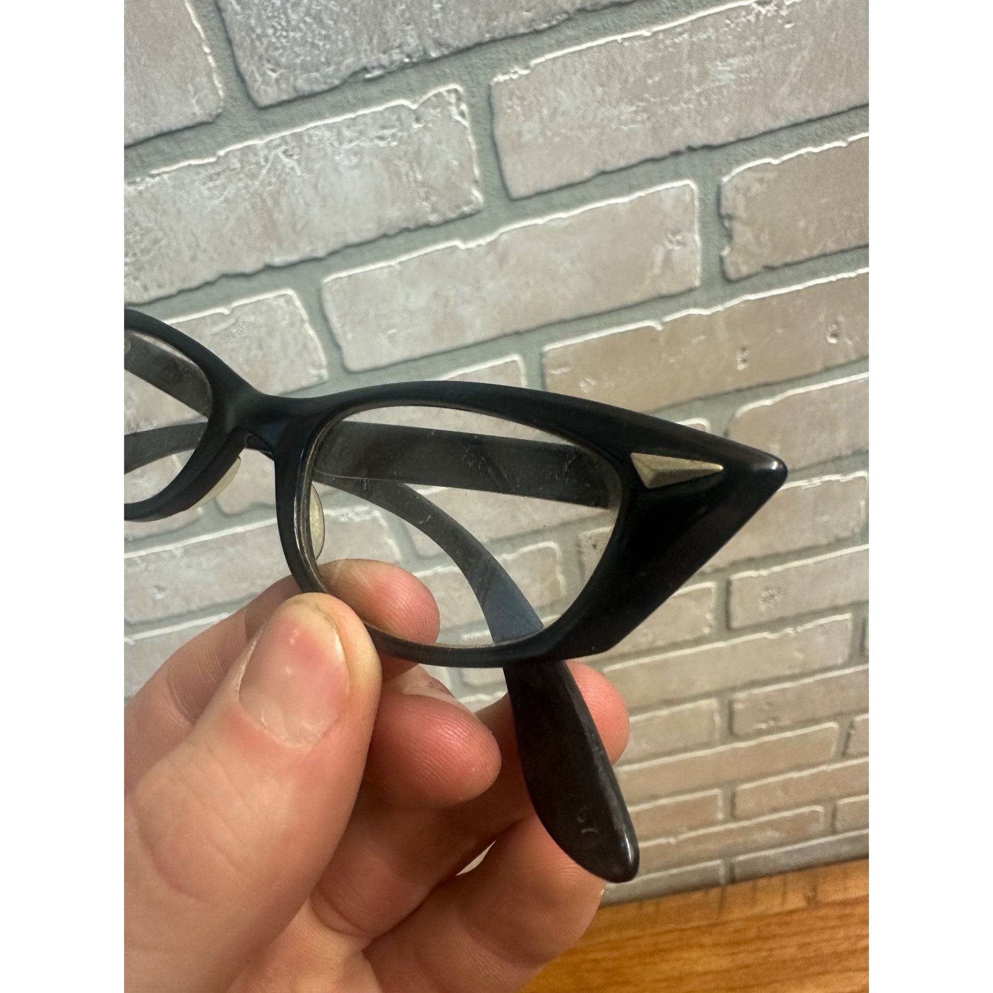 Vintage 1950s Bausch & Lomb Eyeglasses Black Cay Eyes 5-1/4 Silver Accents