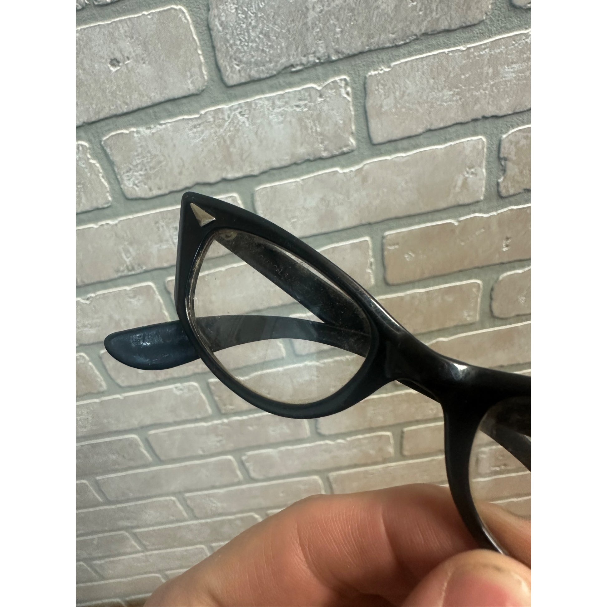 Vintage 1950s Bausch & Lomb Eyeglasses Black Cay Eyes 5-1/4 Silver Accents