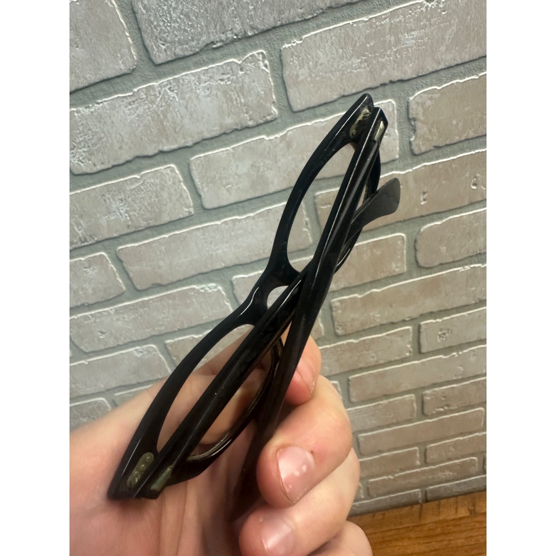 Vintage 1950s Bausch & Lomb Eyeglasses Black Cay Eyes 5-1/4 Silver Accents