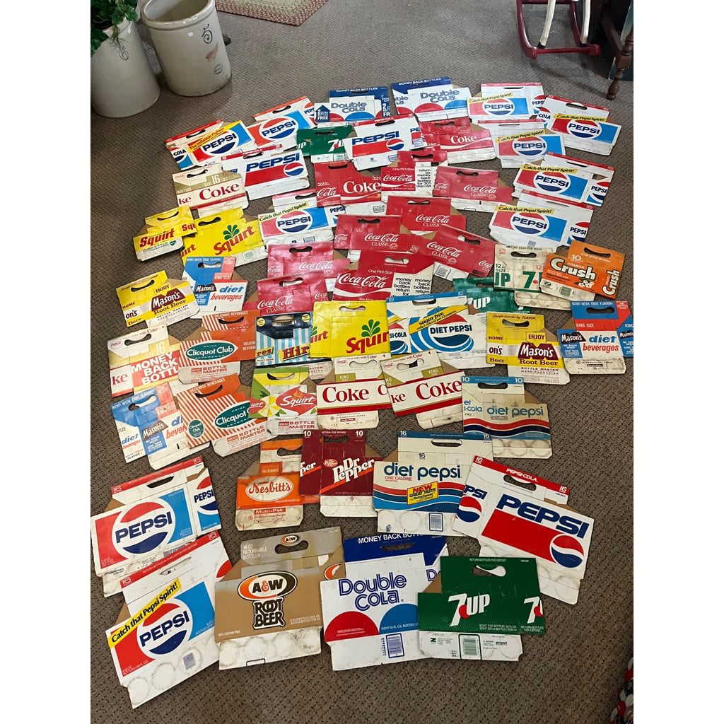 Huge Lot Soda Bottle Cardboard Carriers Cases 6-Pack Coca Cola Pepsi 7up ++