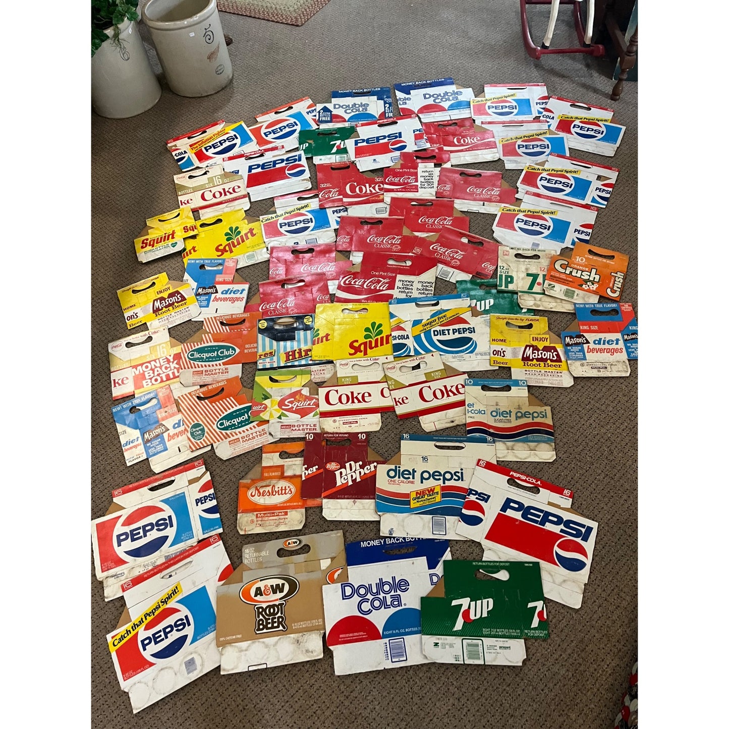 Huge Lot Soda Bottle Cardboard Carriers Cases 6-Pack Coca Cola Pepsi 7up ++