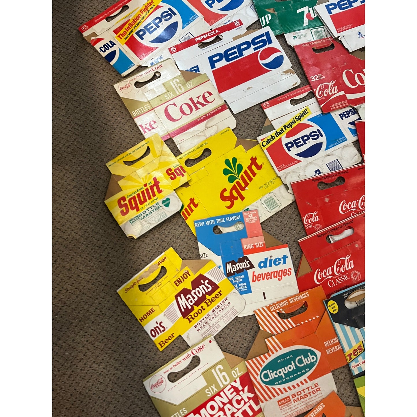 Huge Lot Soda Bottle Cardboard Carriers Cases 6-Pack Coca Cola Pepsi 7up ++