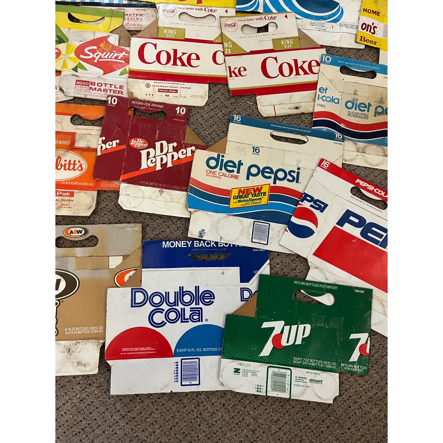 Huge Lot Soda Bottle Cardboard Carriers Cases 6-Pack Coca Cola Pepsi 7up ++