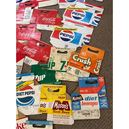 Huge Lot Soda Bottle Cardboard Carriers Cases 6-Pack Coca Cola Pepsi 7up ++
