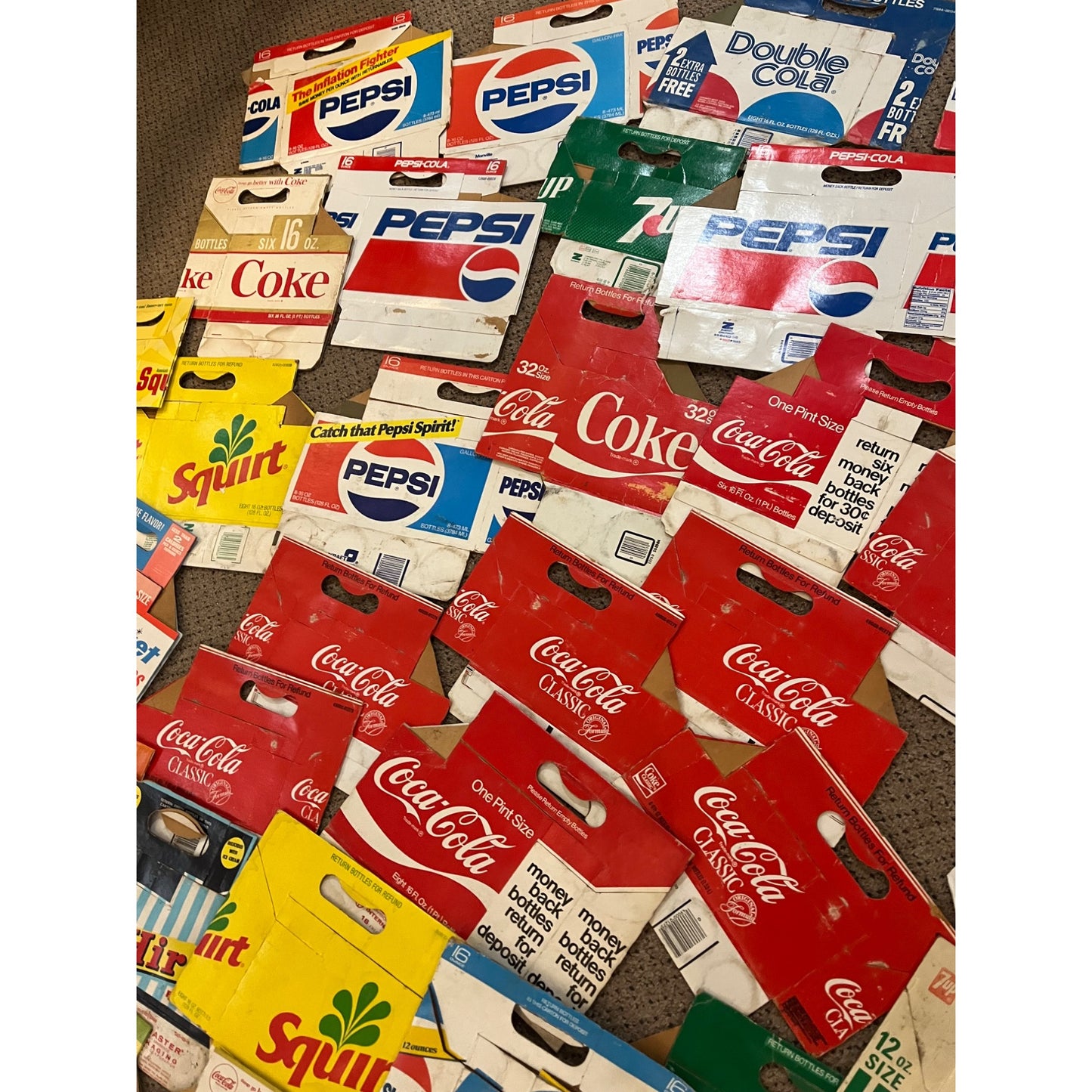 Huge Lot Soda Bottle Cardboard Carriers Cases 6-Pack Coca Cola Pepsi 7up ++