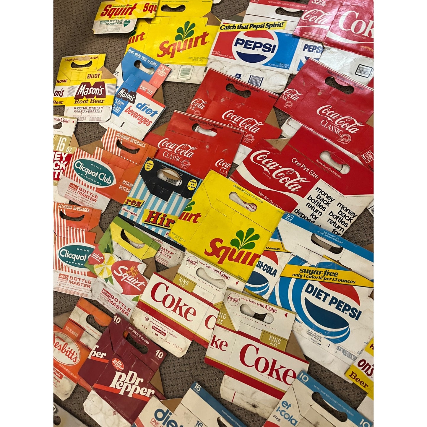 Huge Lot Soda Bottle Cardboard Carriers Cases 6-Pack Coca Cola Pepsi 7up ++